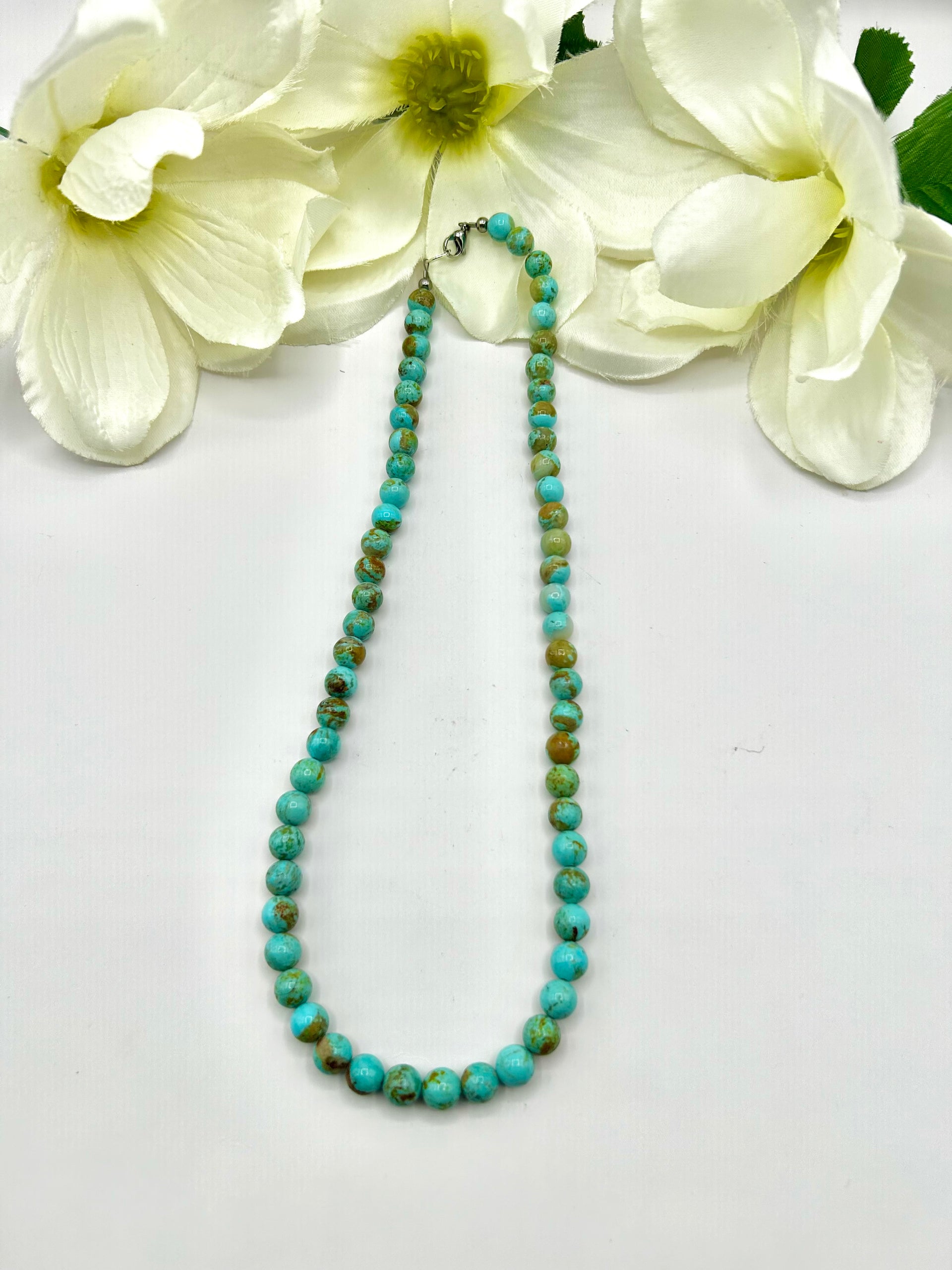 Handmade 8 MM Kingman Turquoise Beaded Necklace
