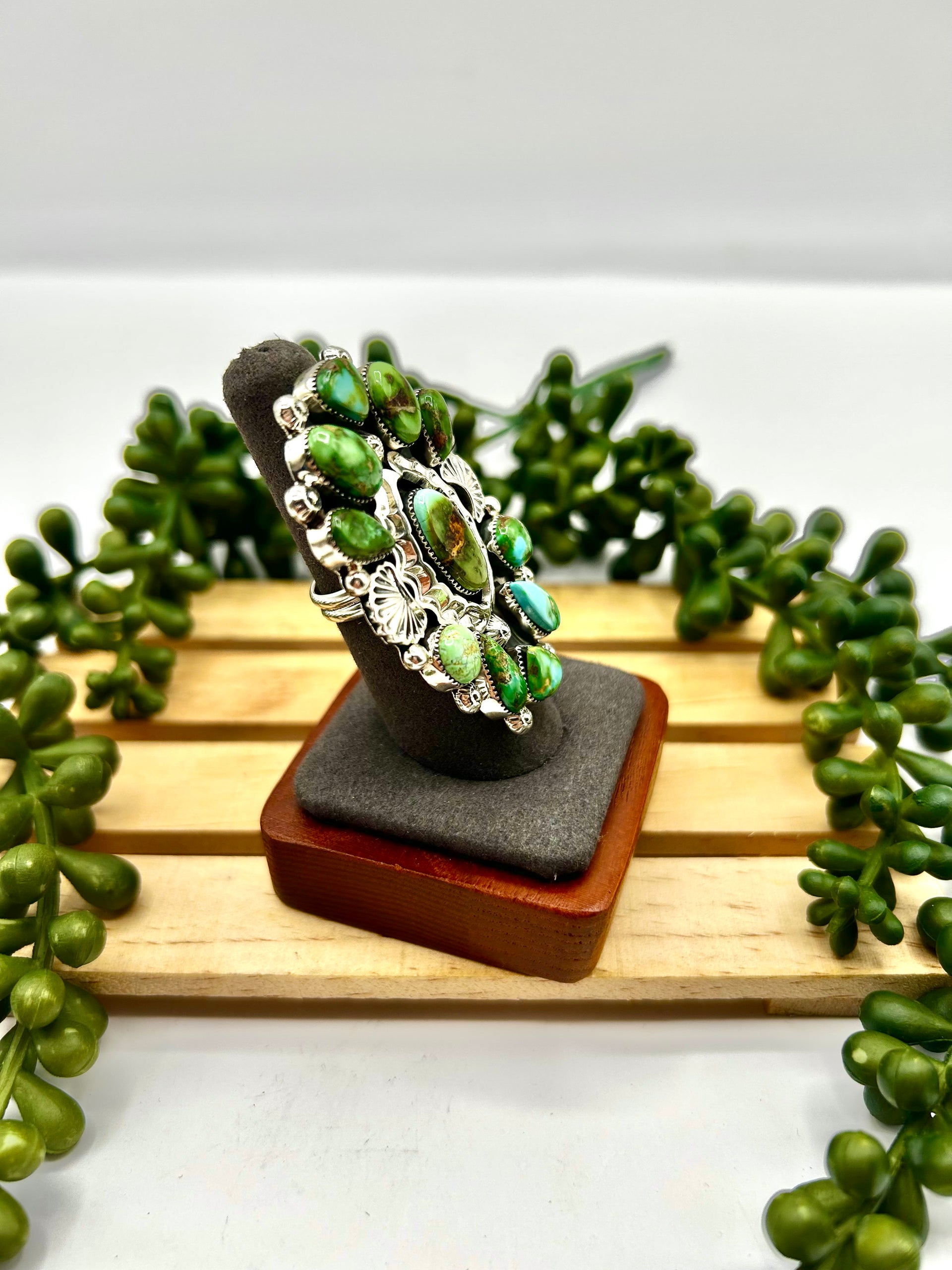Navajo Made Sonoran Mountain Turquoise & Sterling Silver Ring Size 7