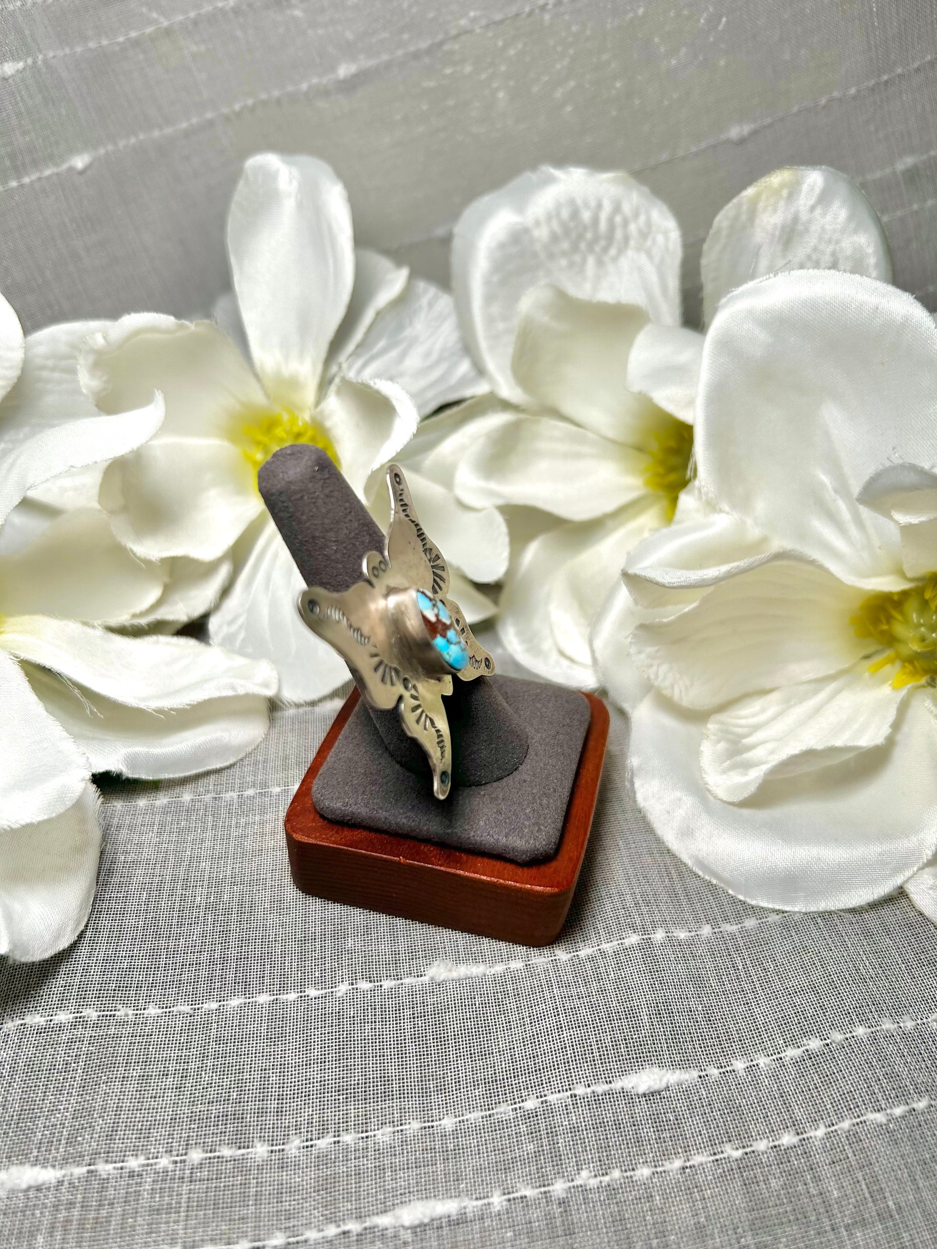Navajo Made Golden Hill Turquoise & Sterling Silver Adjustable Ring