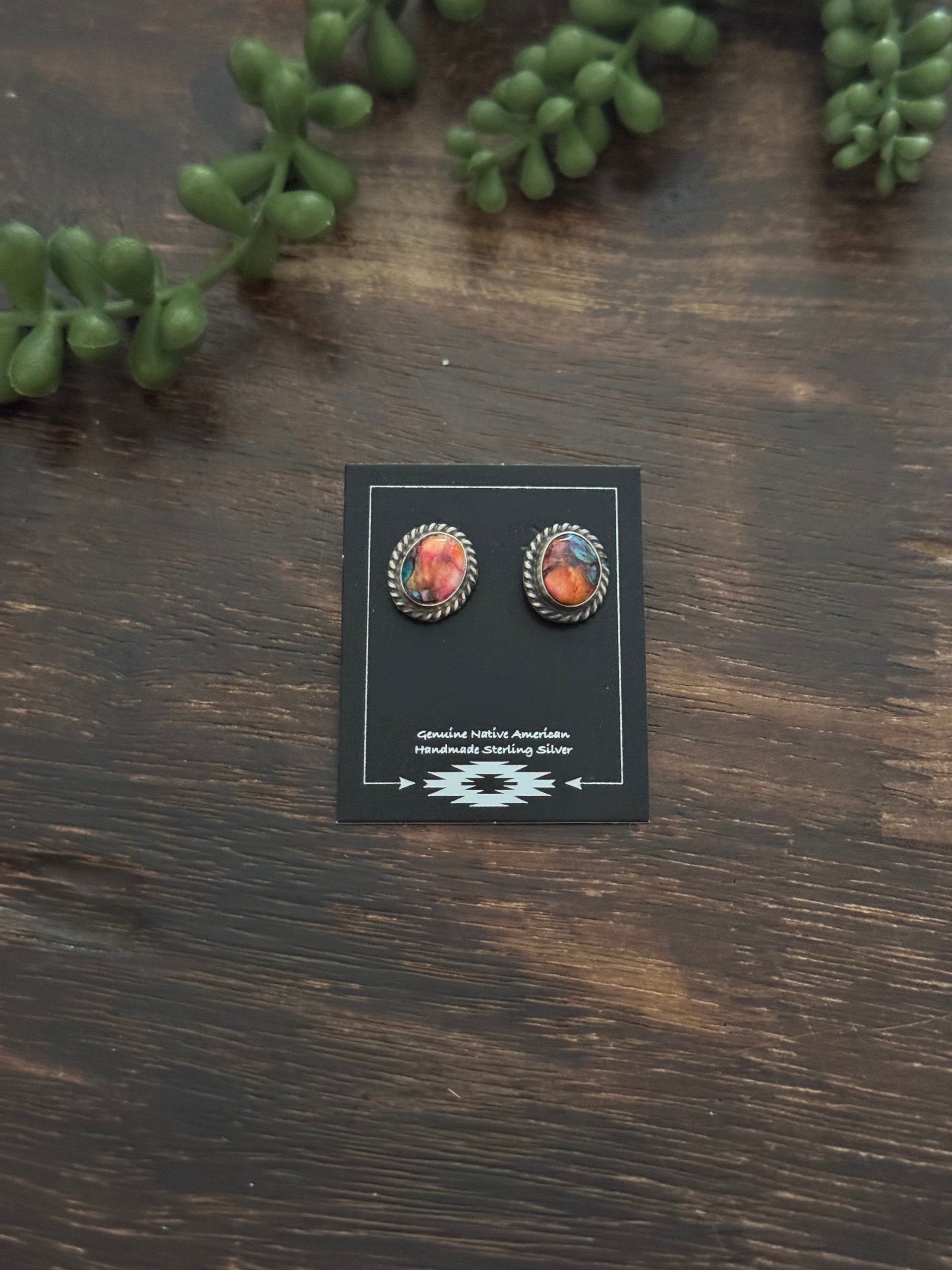 Navajo Made Pink Mohave Turquoise & Sterling Silver Post Earrings