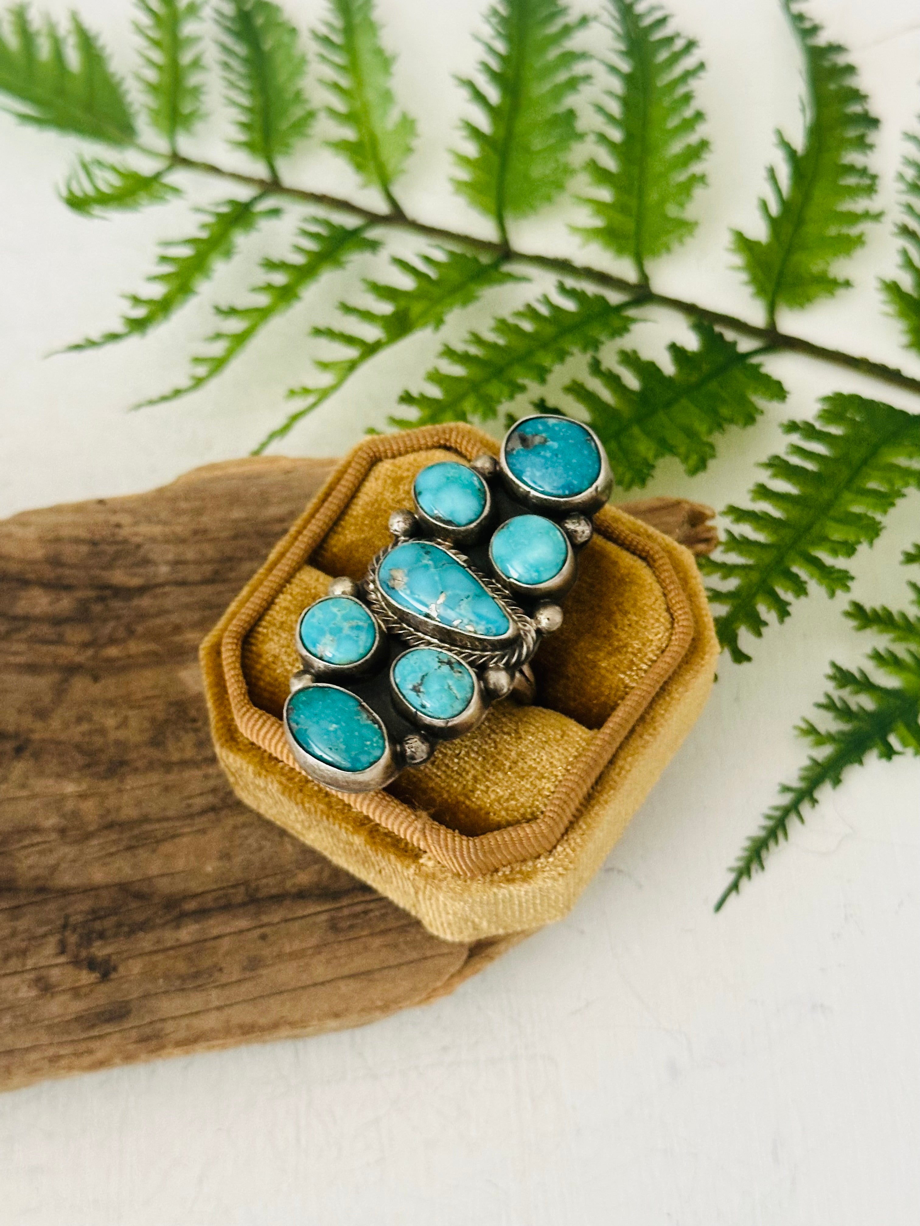 Sheila Becenti White Water Turquoise & Sterling Silver Adjustable Cluster Ring