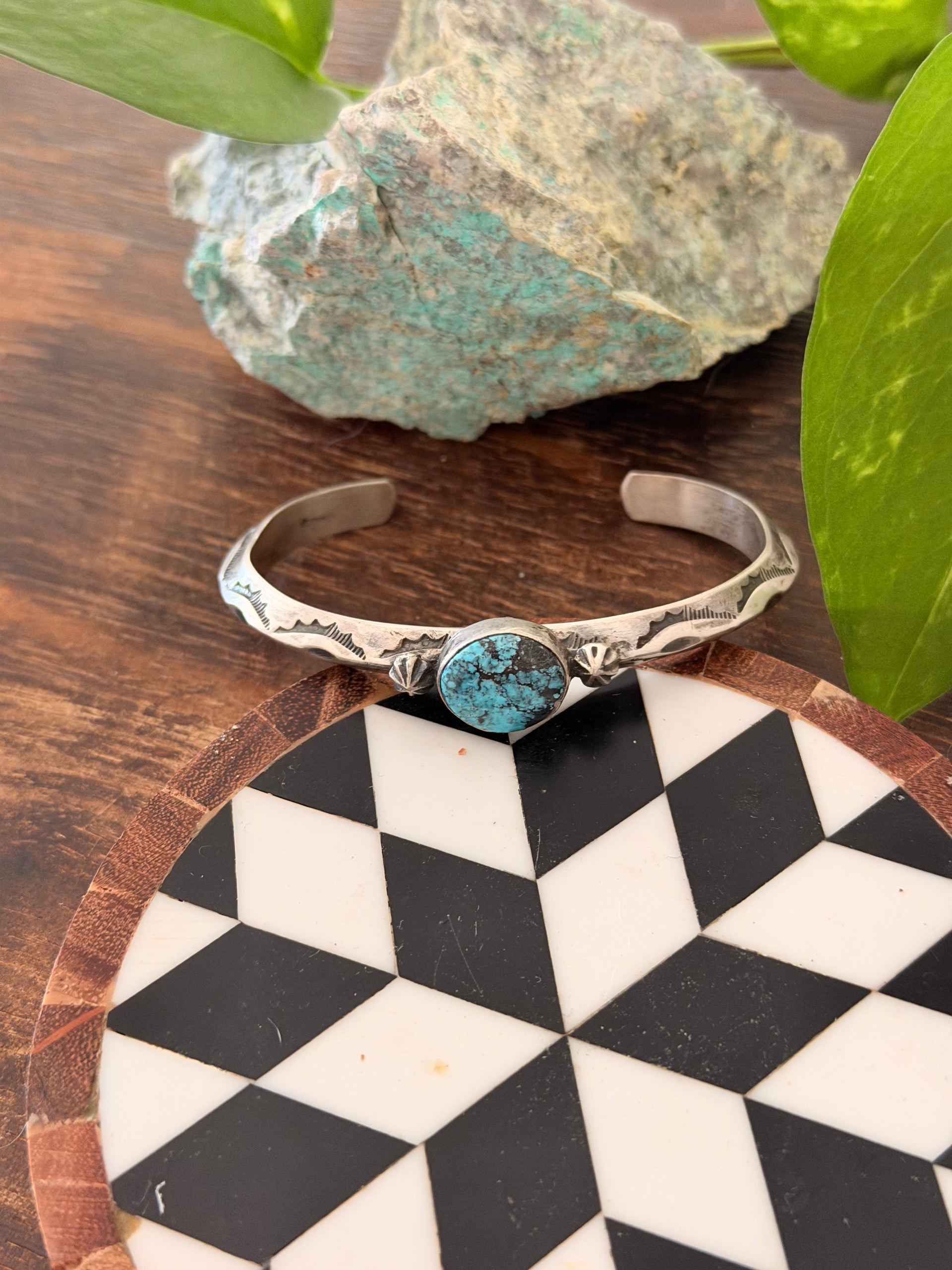 Navajo Made Kingman Turquoise & Sterling Silver Cuff Bracelet