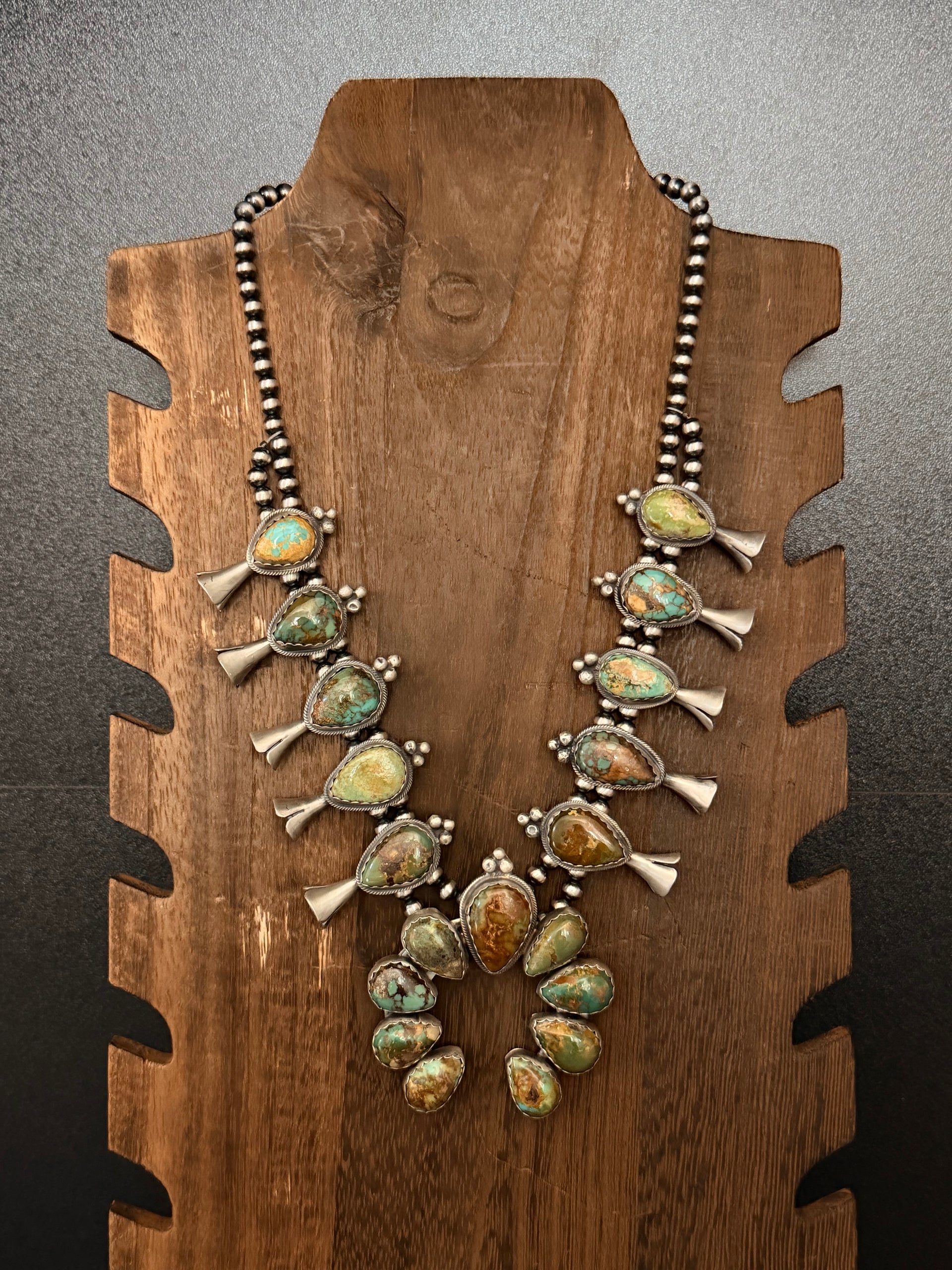 Lydia Begay Royston Turquoise & Sterling Silver Squash Blossom Necklace Set