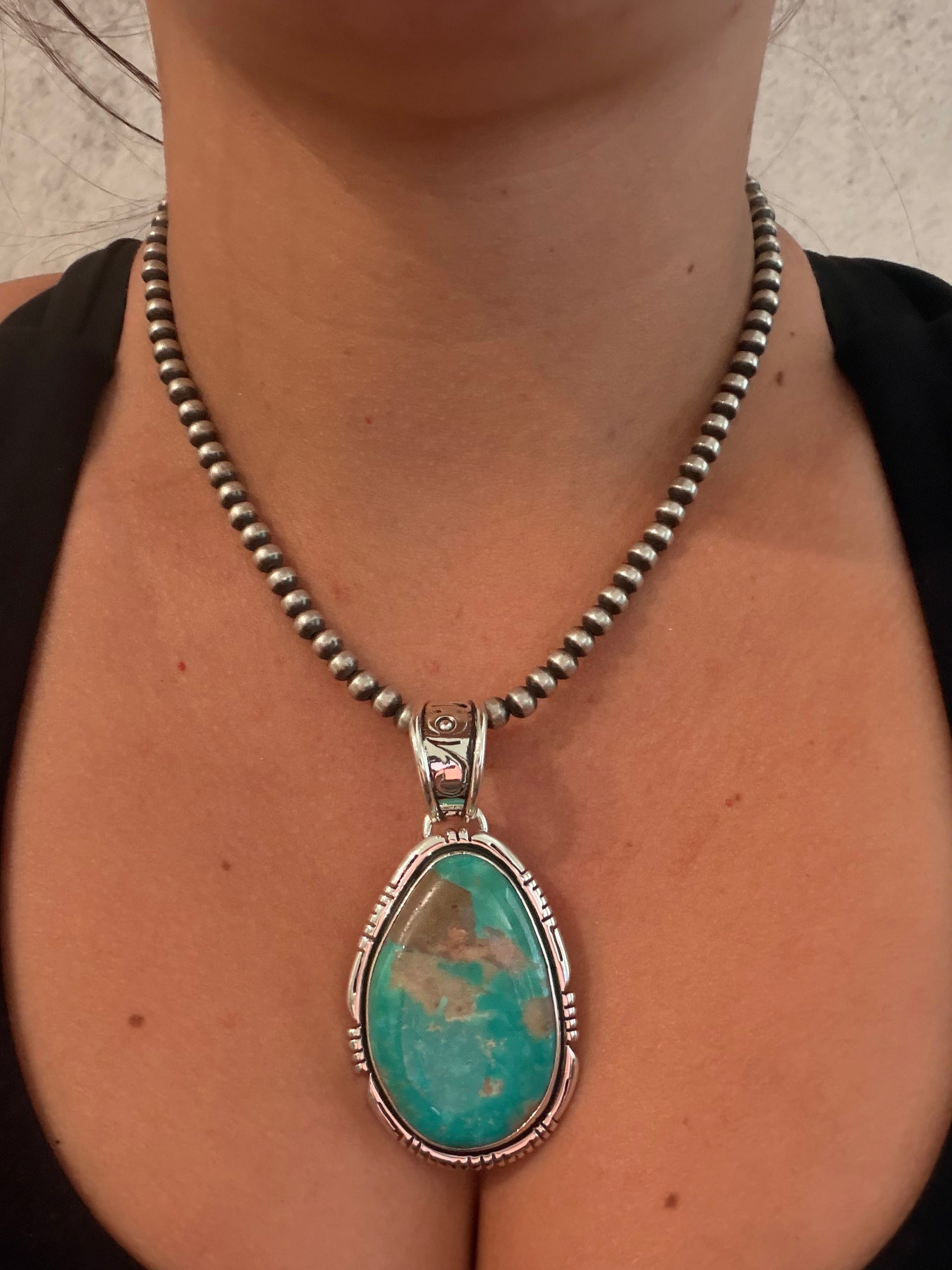 Navajo Made Fox Turquoise & Sterling Silver Pendant