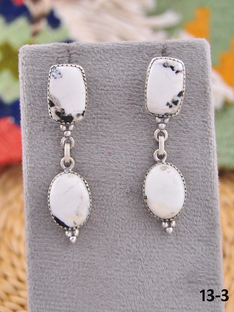 Southwest Made White Buffalo & Sterling Silver Dangle Earrings