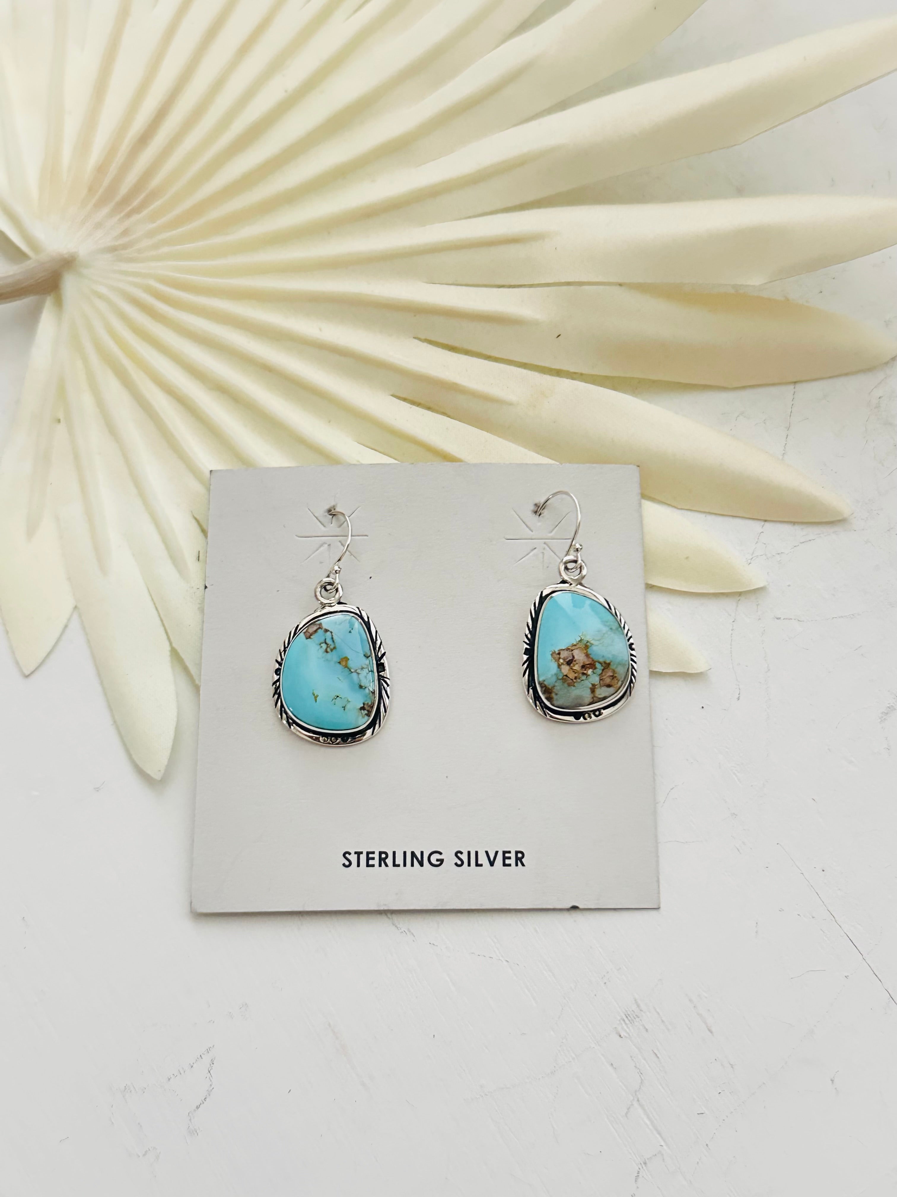 Navajo Made Dry Creek Turquoise & Sterling Silver Dangle Earrings