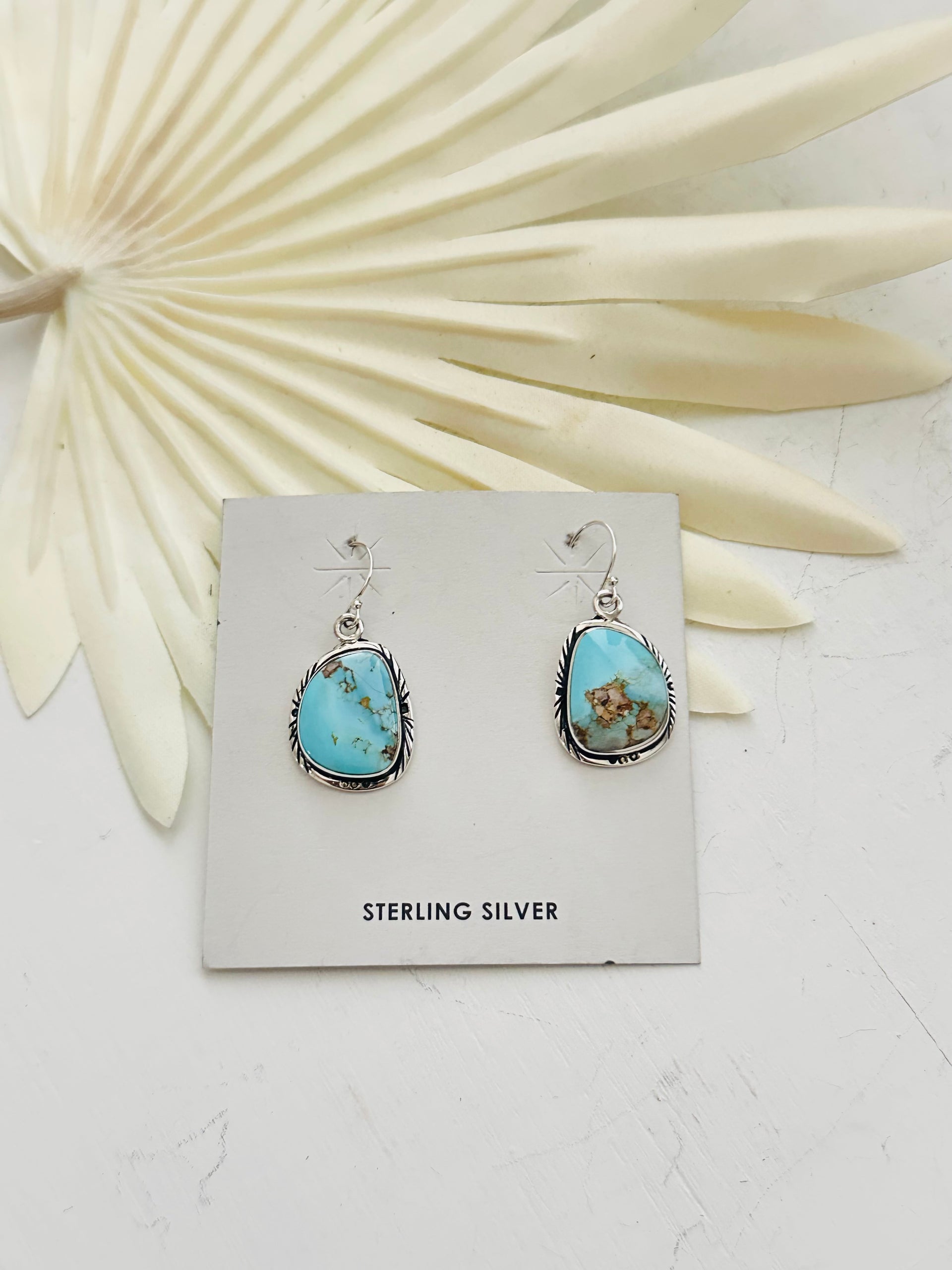 Navajo Made Dry Creek Turquoise & Sterling Silver Dangle Earrings
