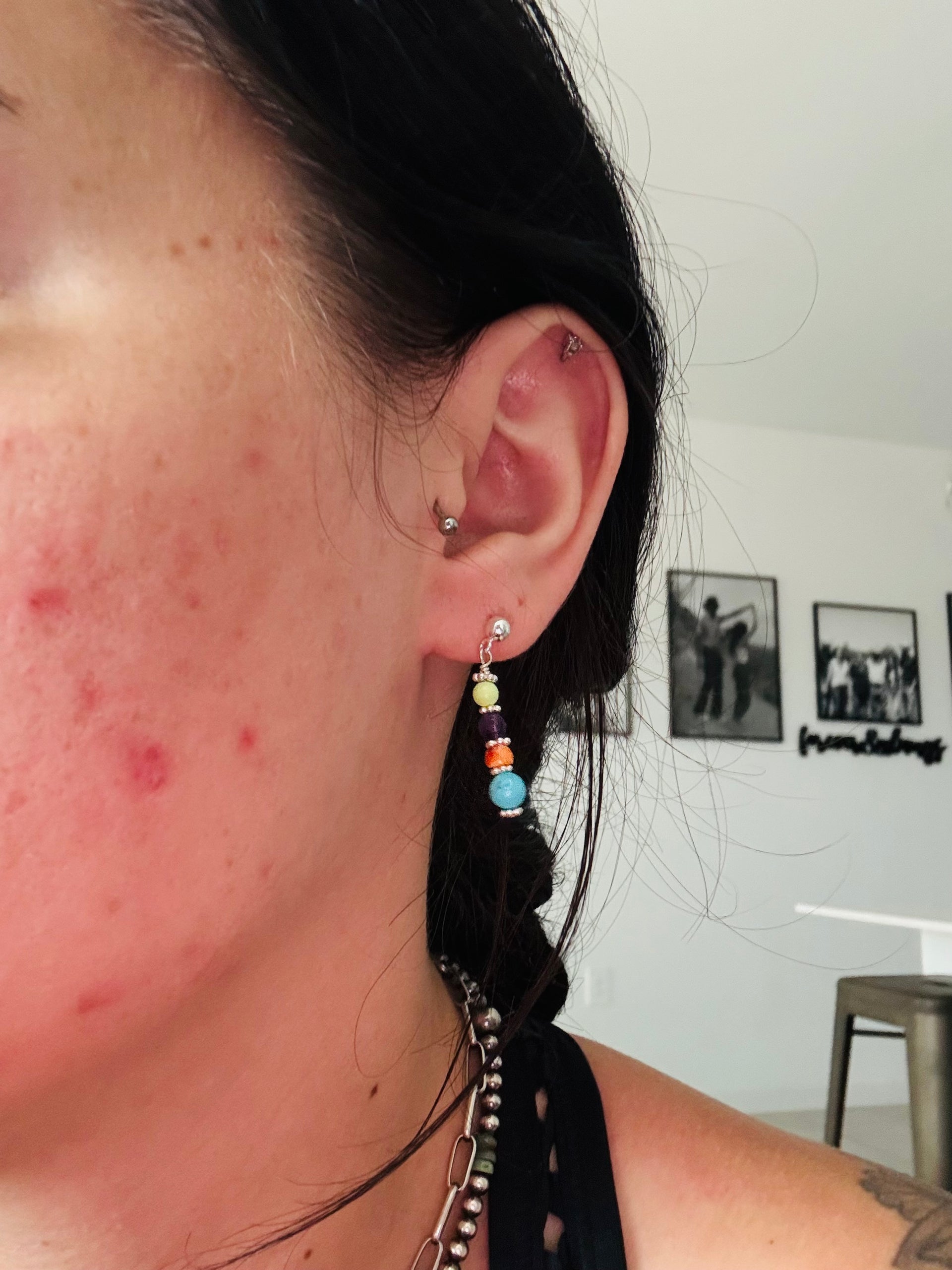 Corraine Smith Multi Stone & Sterling Silver Beaded Dangle Earrings