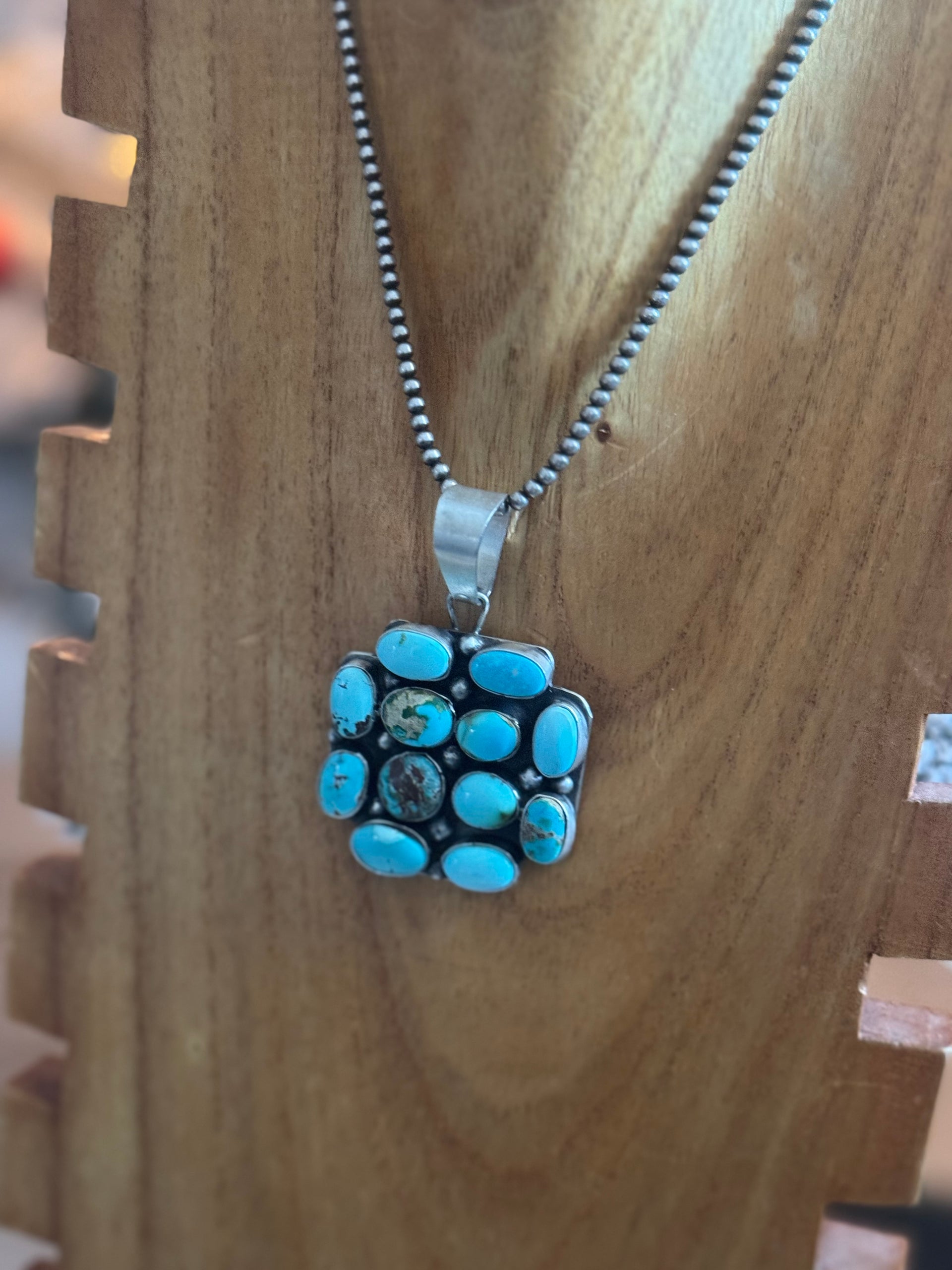 Travis Jim Mixed Turquoise & Sterling Silver Cluster Pendant