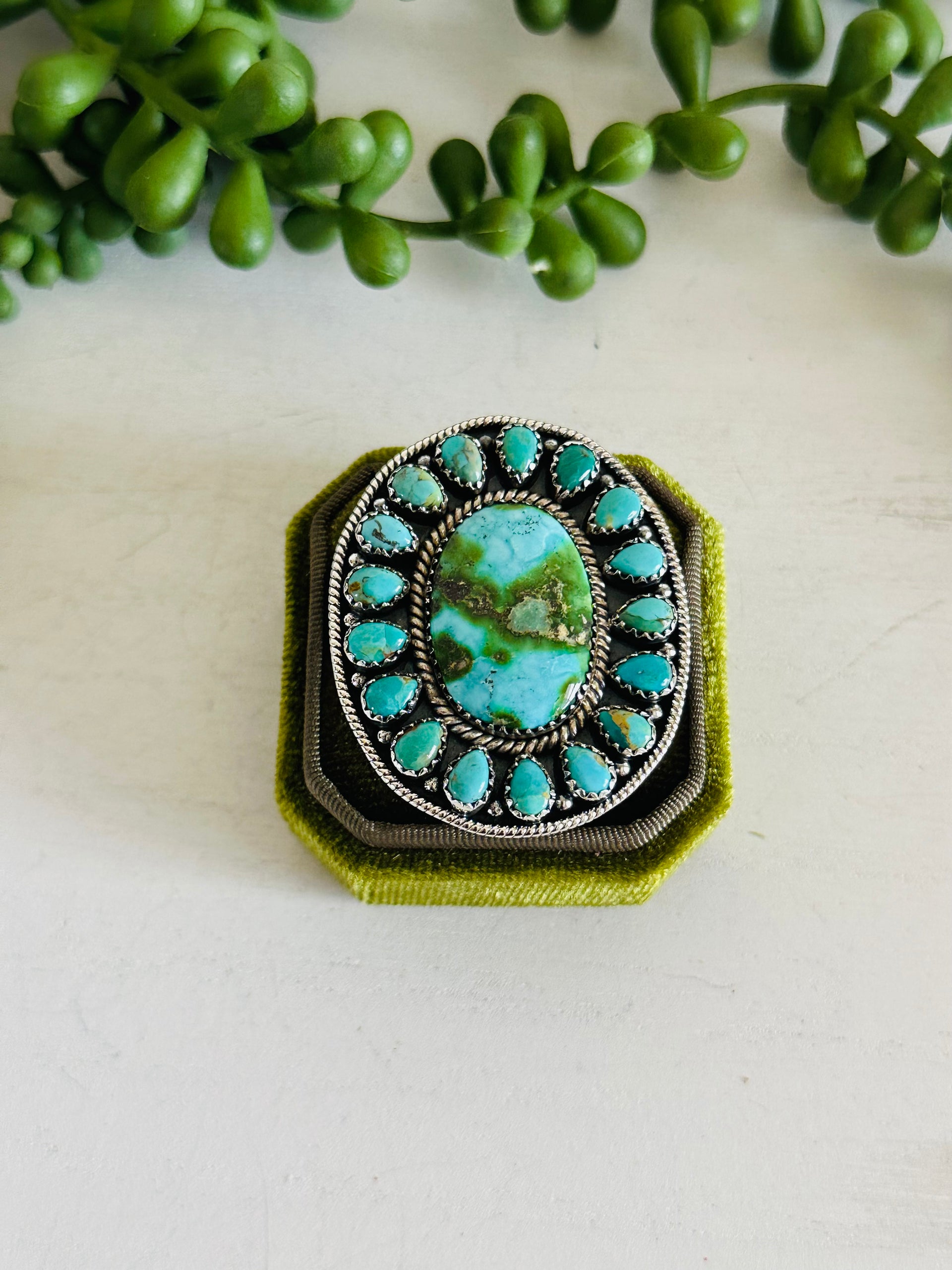 Southwest Handmade Multi Turquoise & Sterling Silver Adjustable Cluster Ring