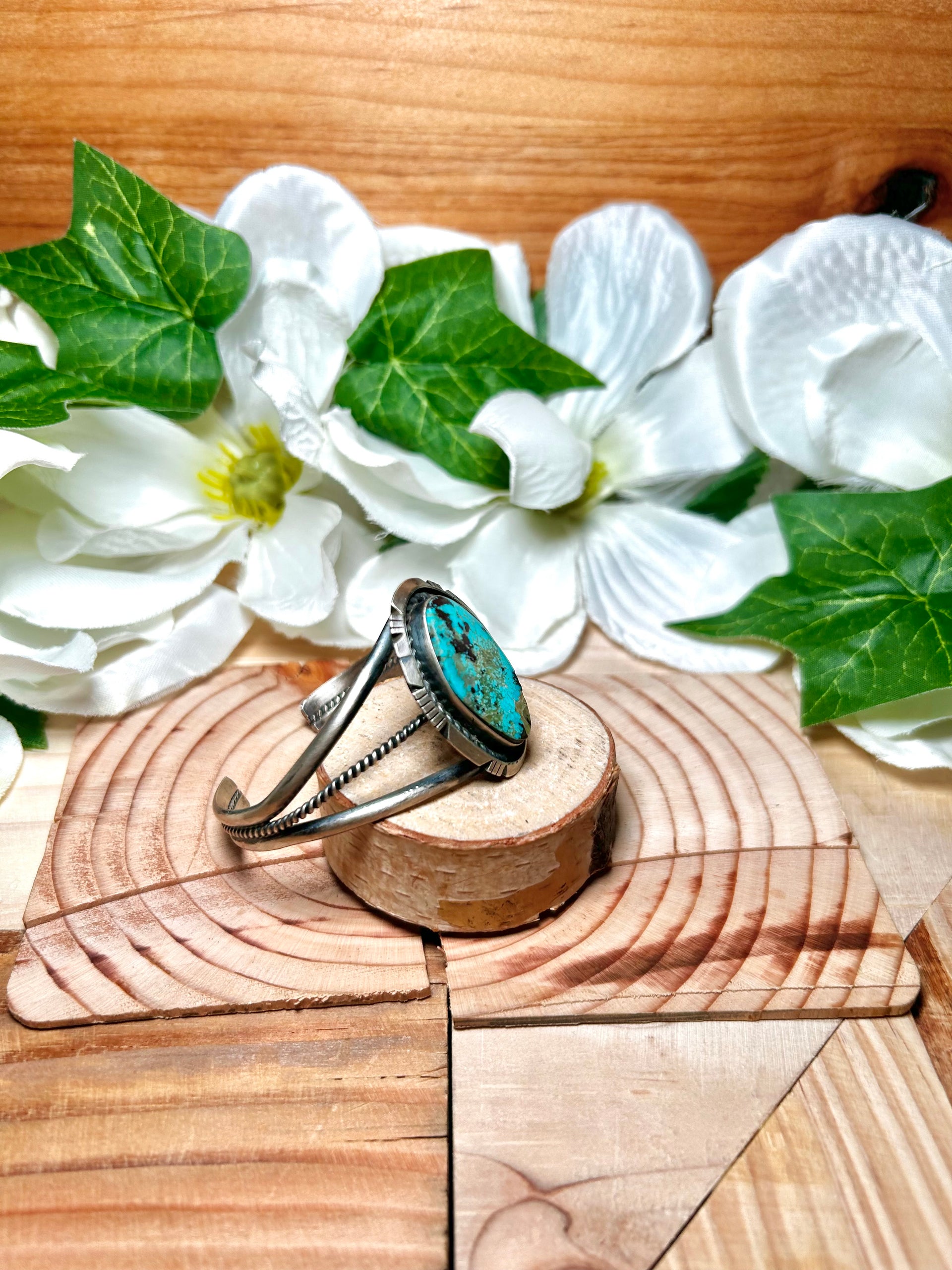 Navajo Made Red Skin Turquoise & Sterling Silver Cuff Bracelet