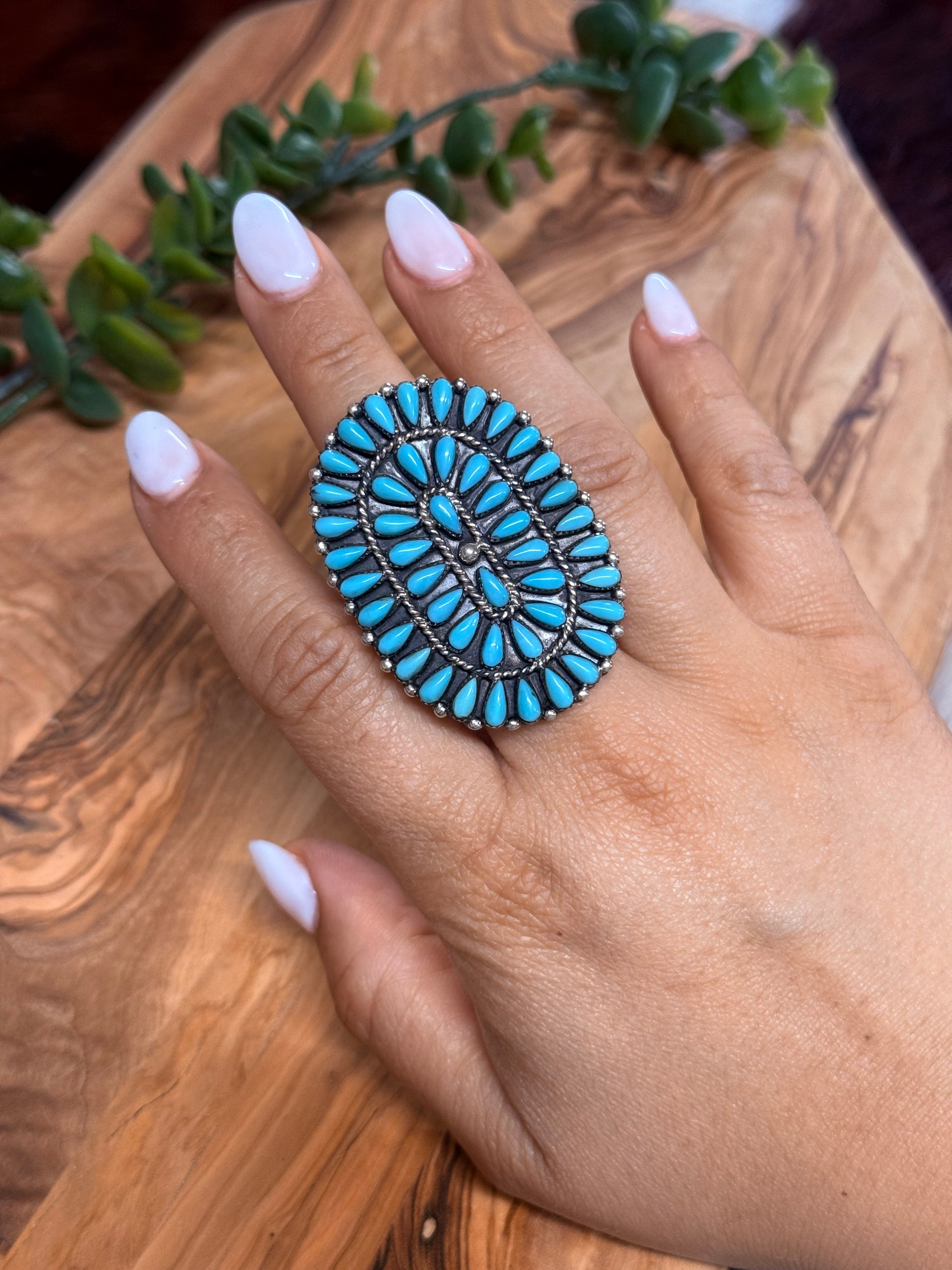 Southwest Handmade Kingman Turquoise & Sterling Silver Cluster Ring
