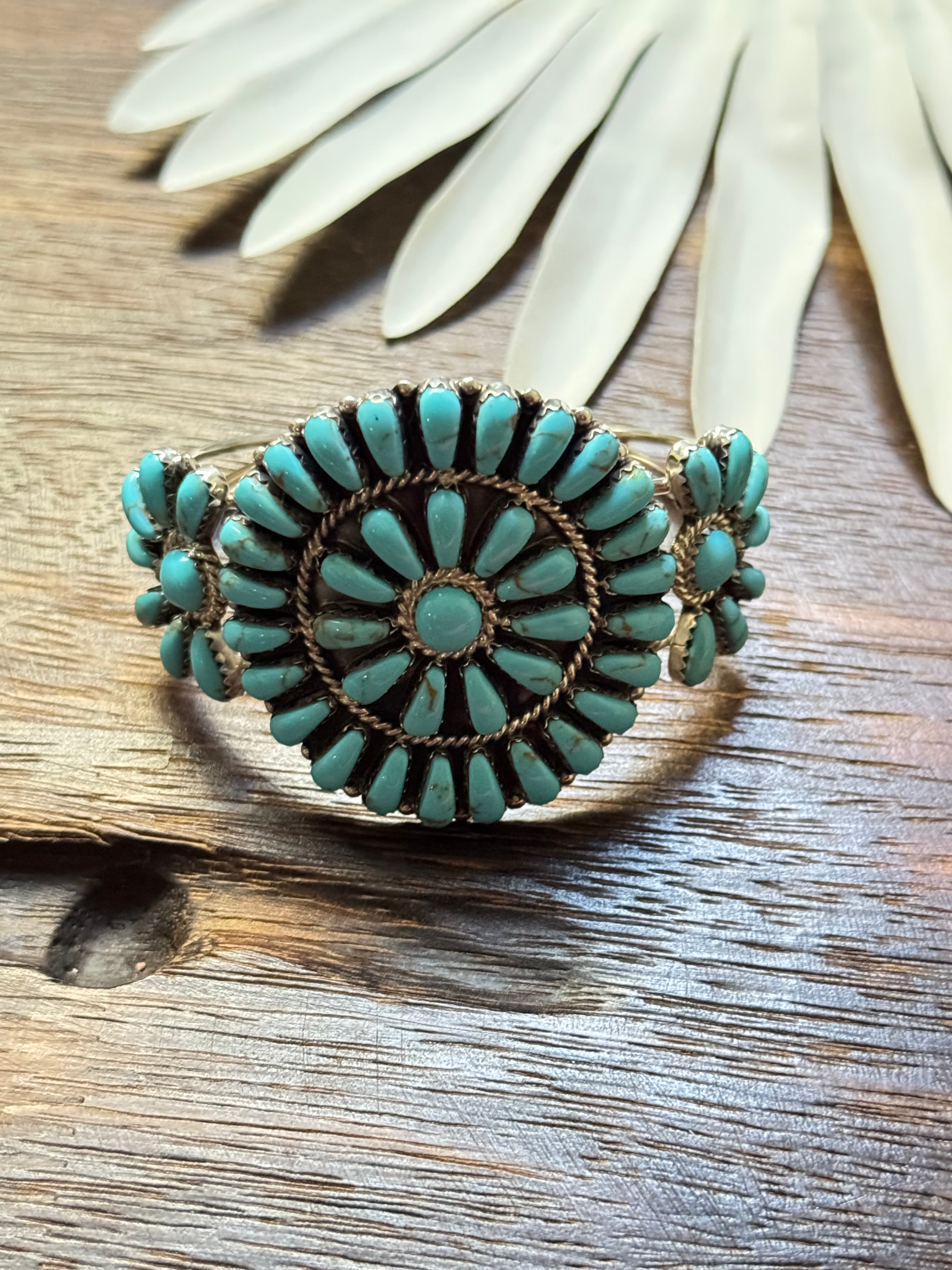 David Williams Kingman Turquoise & Sterling Silver Cluster Cuff Bracelet