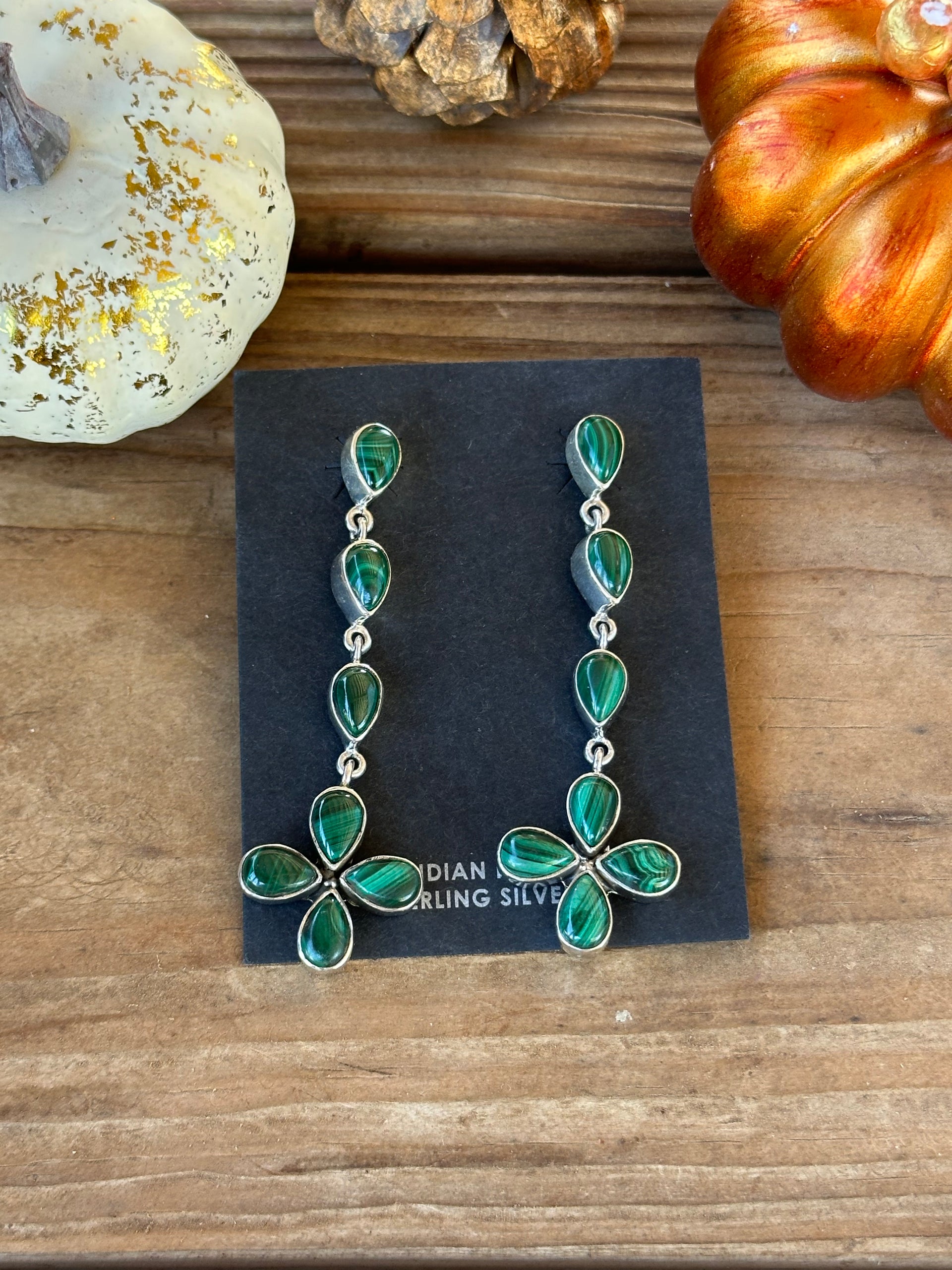 Navajo Made Malachite  & Sterling Silver Earrings