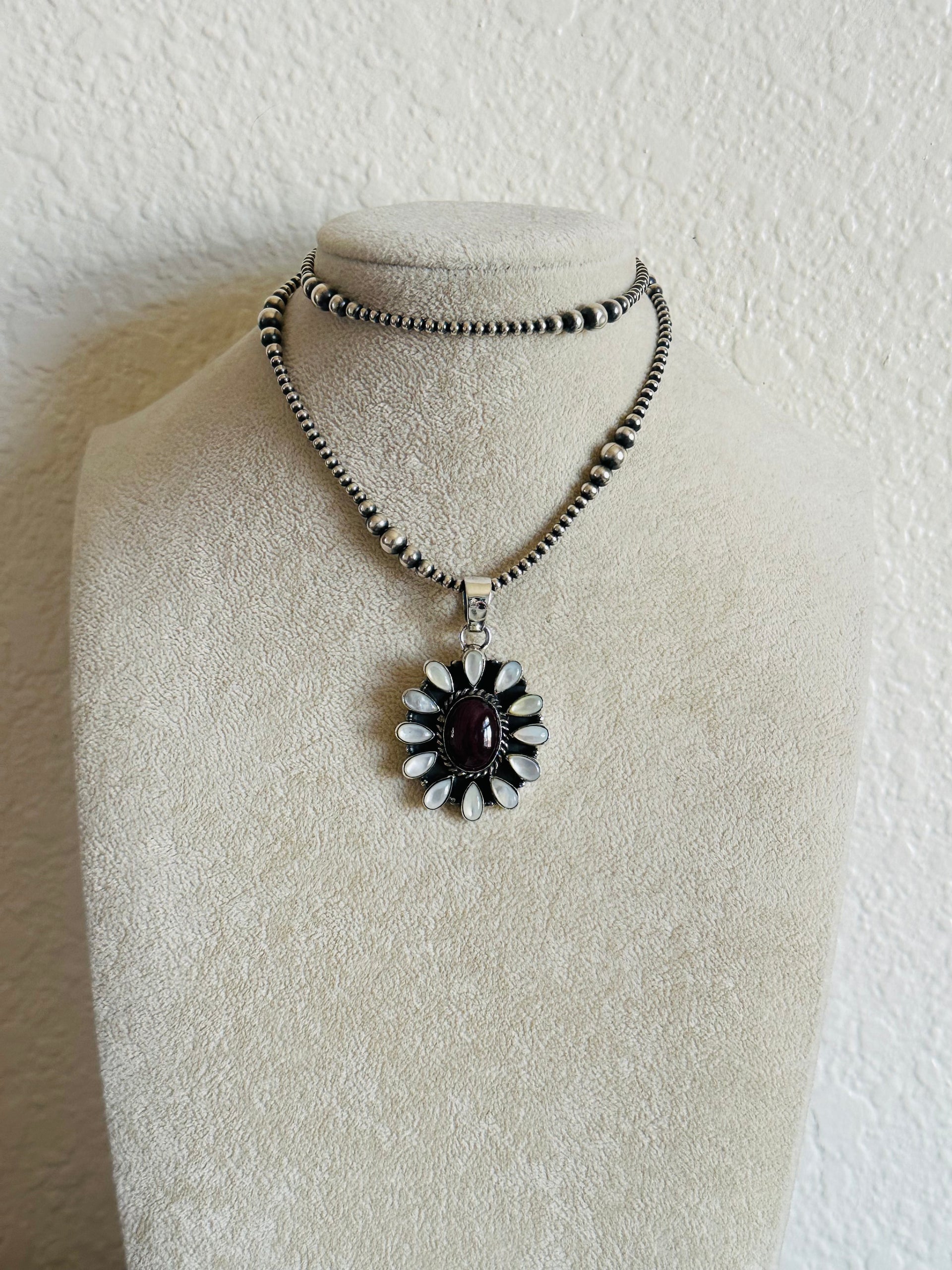 Southwest Handmade Multi Stone & Sterling Silver Cluster Pendant