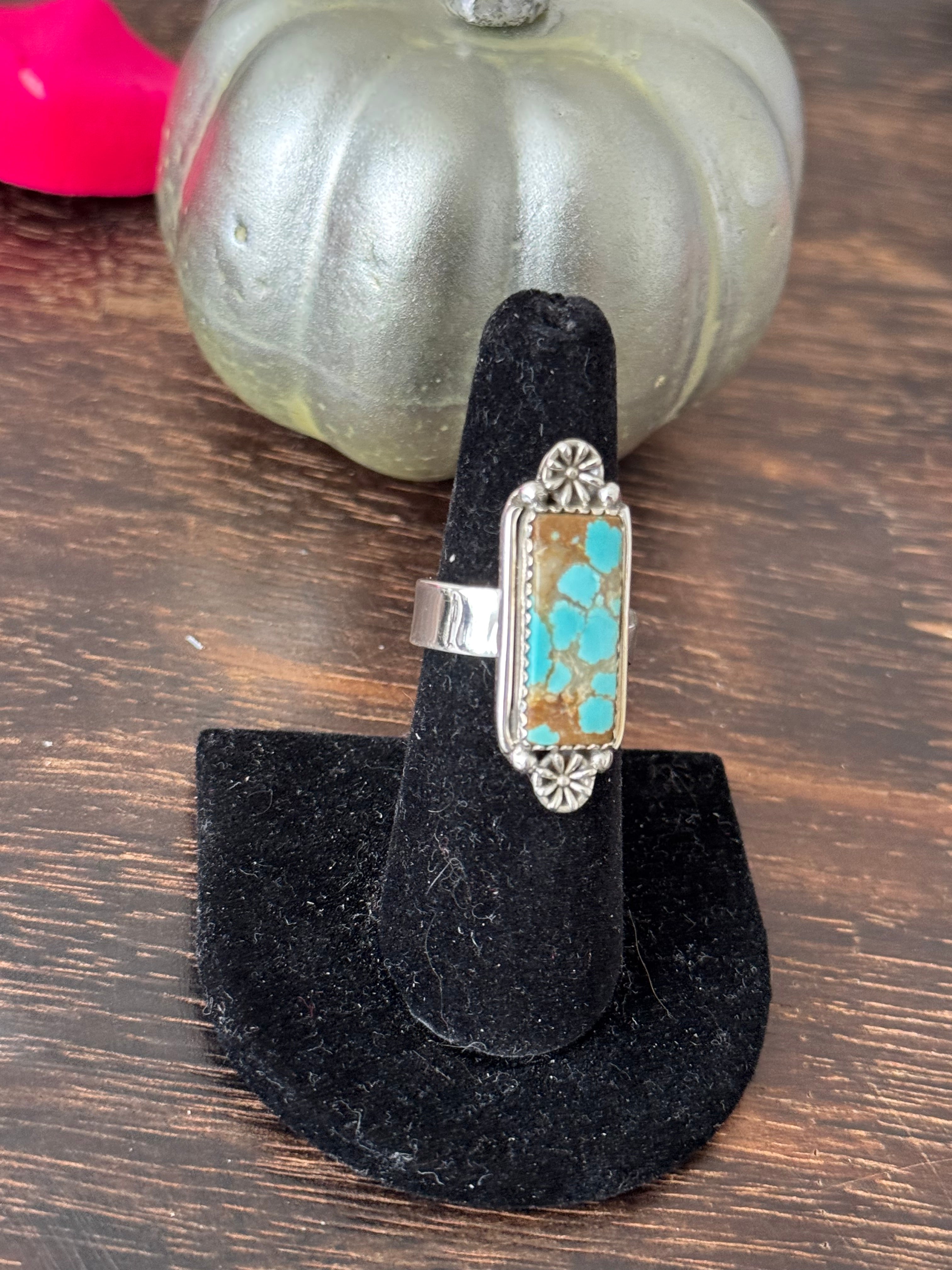 Southwest Handmade Number 8 Turquoise & Sterling Silver Adjustable Ring