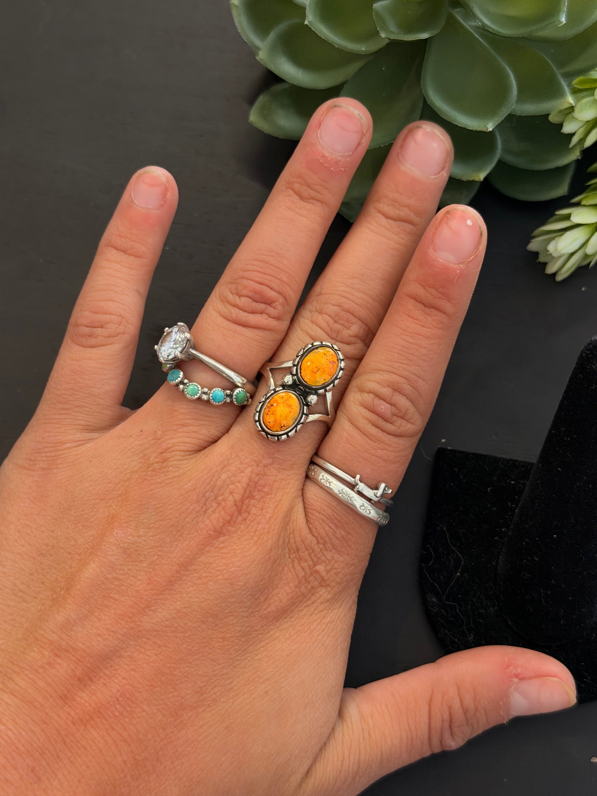Navajo Made BB Agate & Sterling Silver Ring Size 9.25