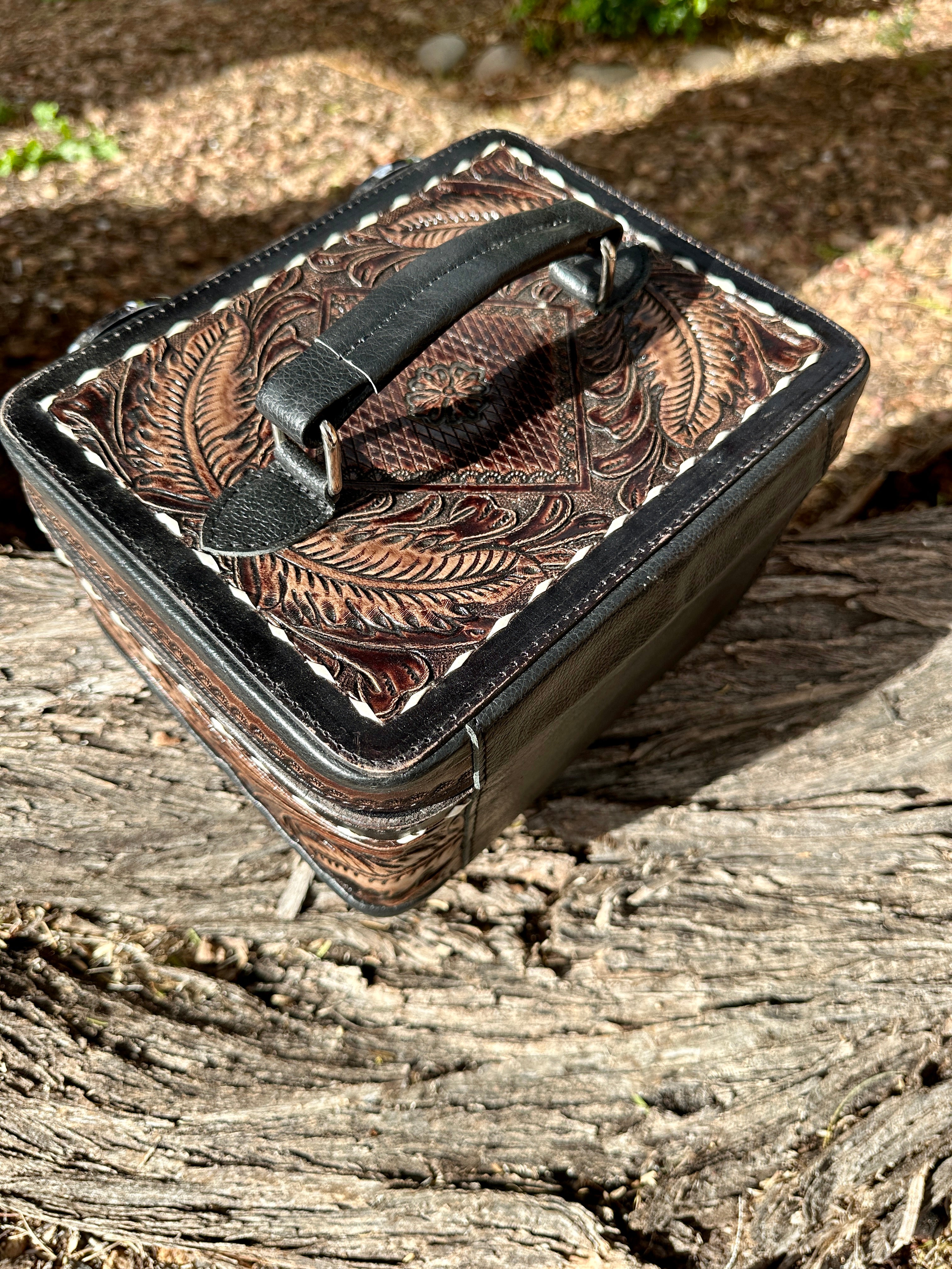 Double Layered Genuine Tooled Leather Jewelry Box