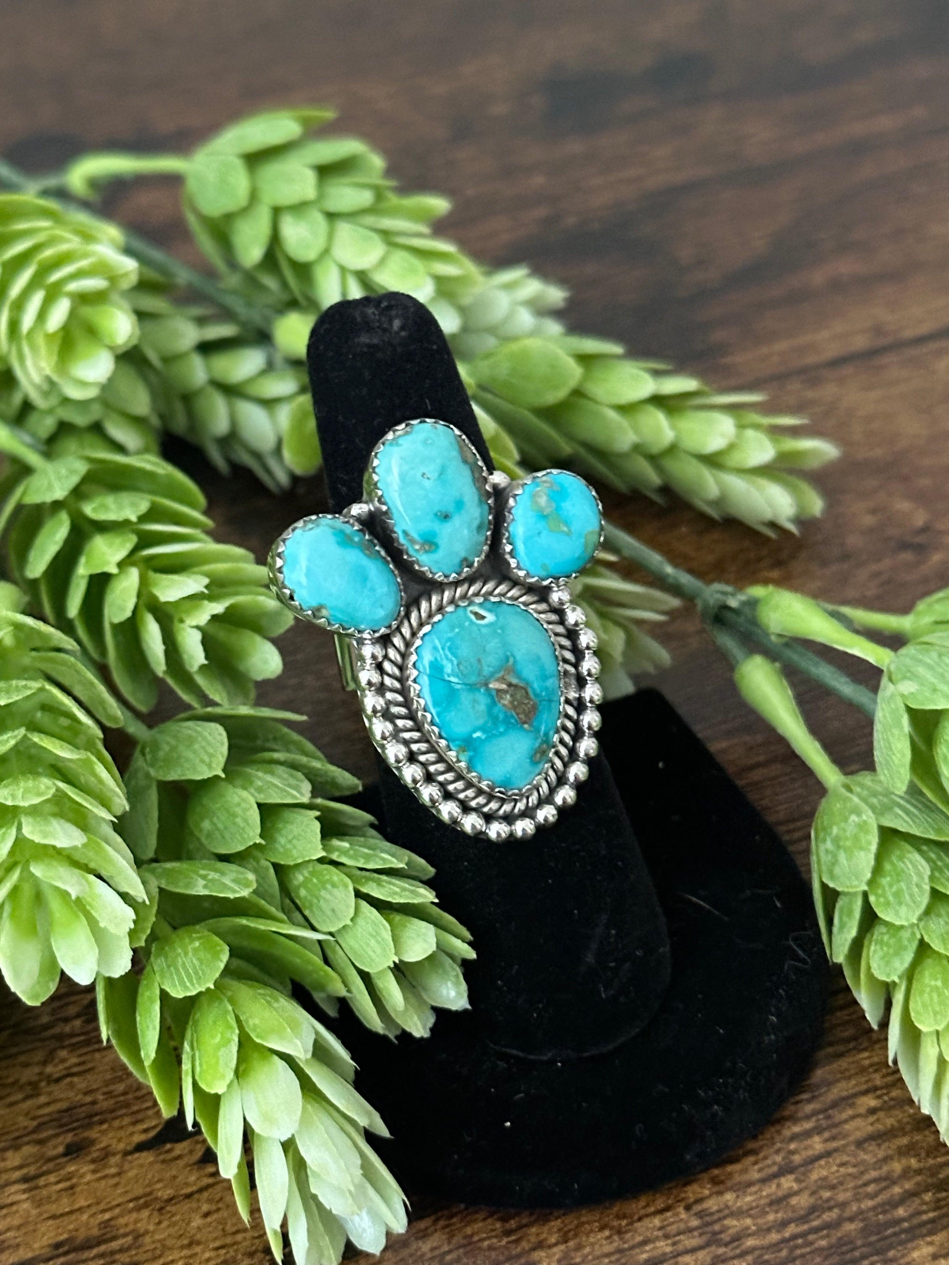 Southwest Handmade Sonoran Mountain Turquoise & Sterling Silver Adjustable Ring