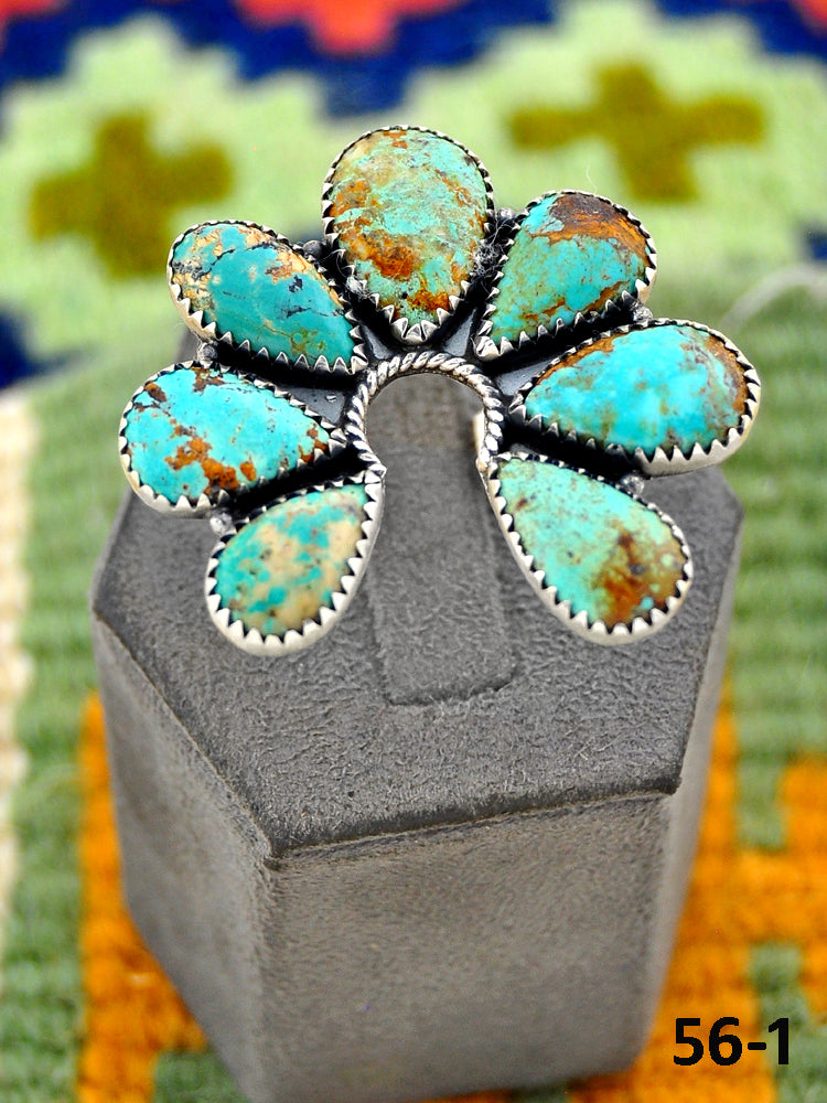 Southwest Handmade #8 Turquoise & Sterling Silver Adjustable Ring