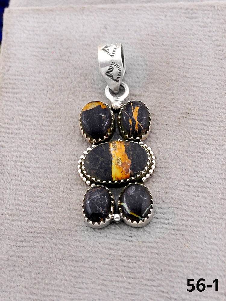 Southwest Handmade Black Jack Turquoise & Sterling Silver Pendants
