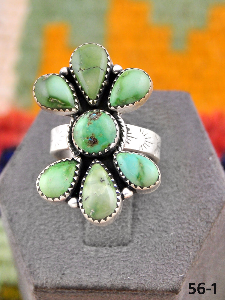 Southwest Handmade Emerald Valley Turquoise & Sterling Silver Adjustable Ring