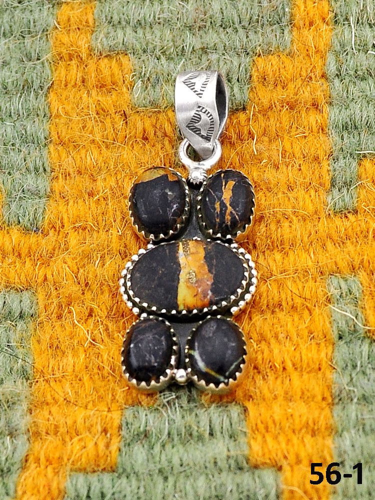 Southwest Handmade Black Jack Turquoise & Sterling Silver Pendants