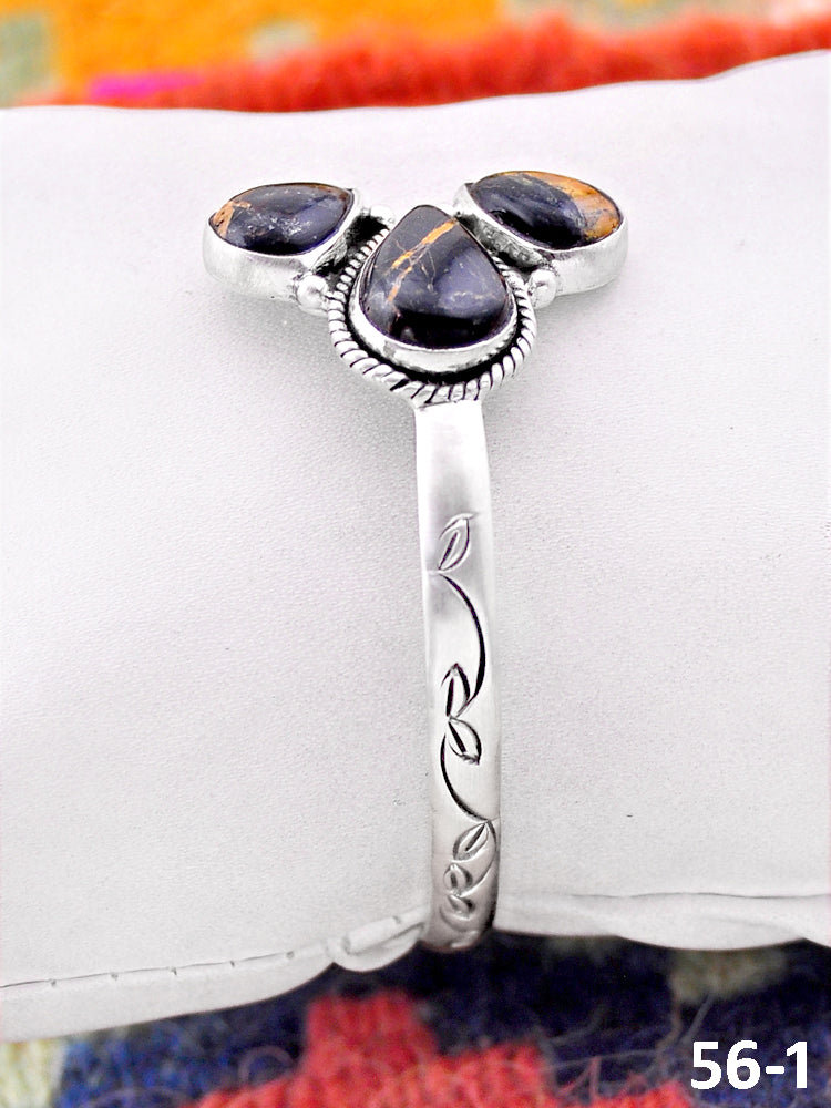 Southwest Handmade Black Jack Turquoise & Sterling Silver Cuff Bracelet