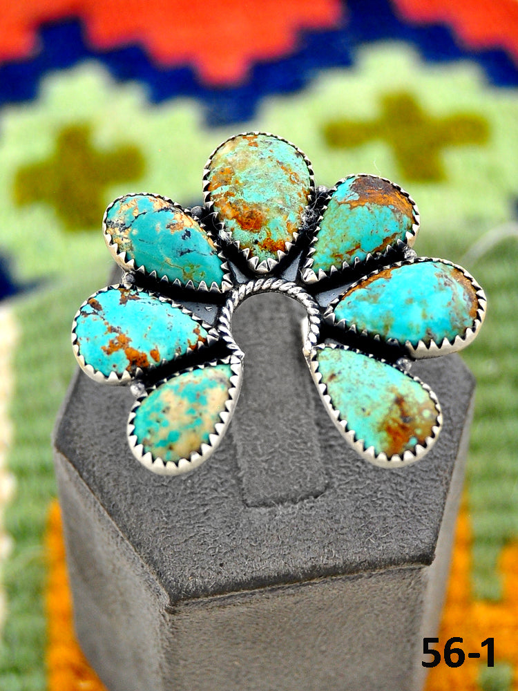 Southwest Handmade #8 Turquoise & Sterling Silver Adjustable Ring
