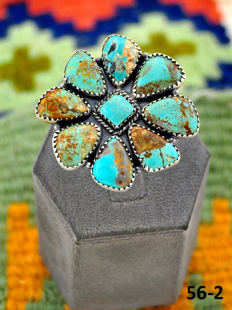 Southwest Handmade #8 Turquoise & Sterling Silver Adjustable Ring
