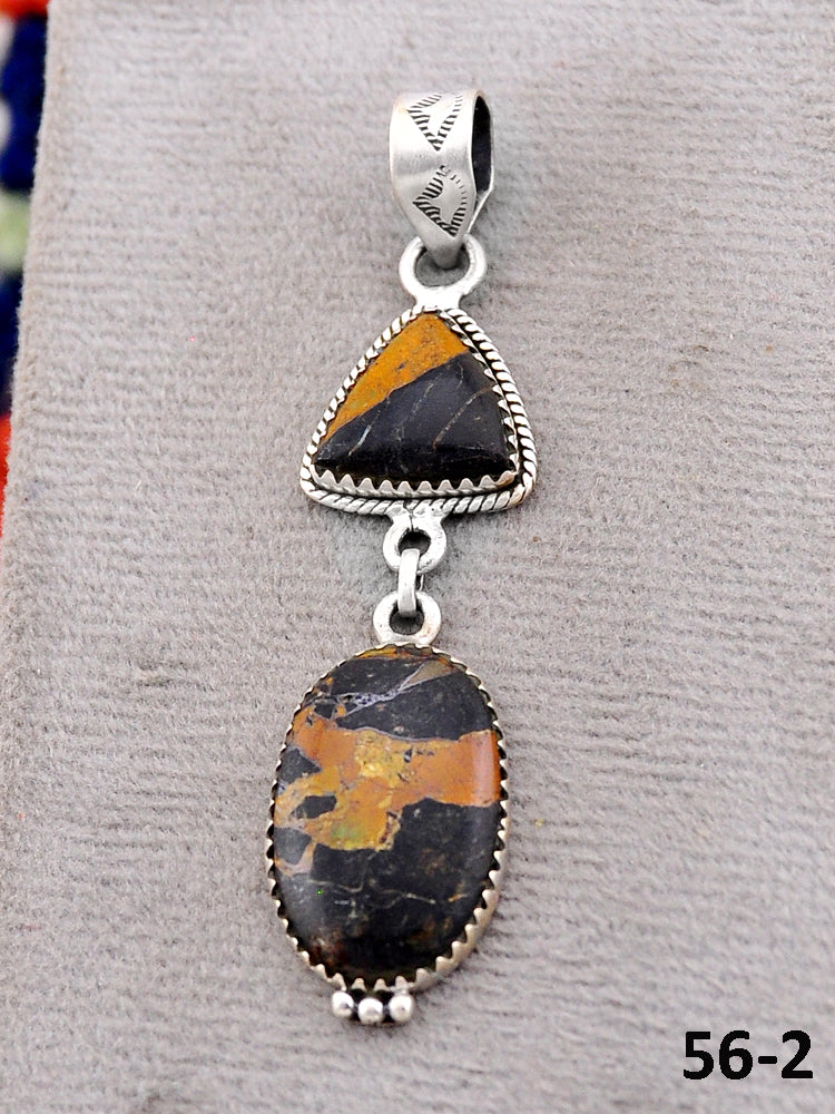 Southwest Handmade Black Jack Turquoise & Sterling Silver Pendants