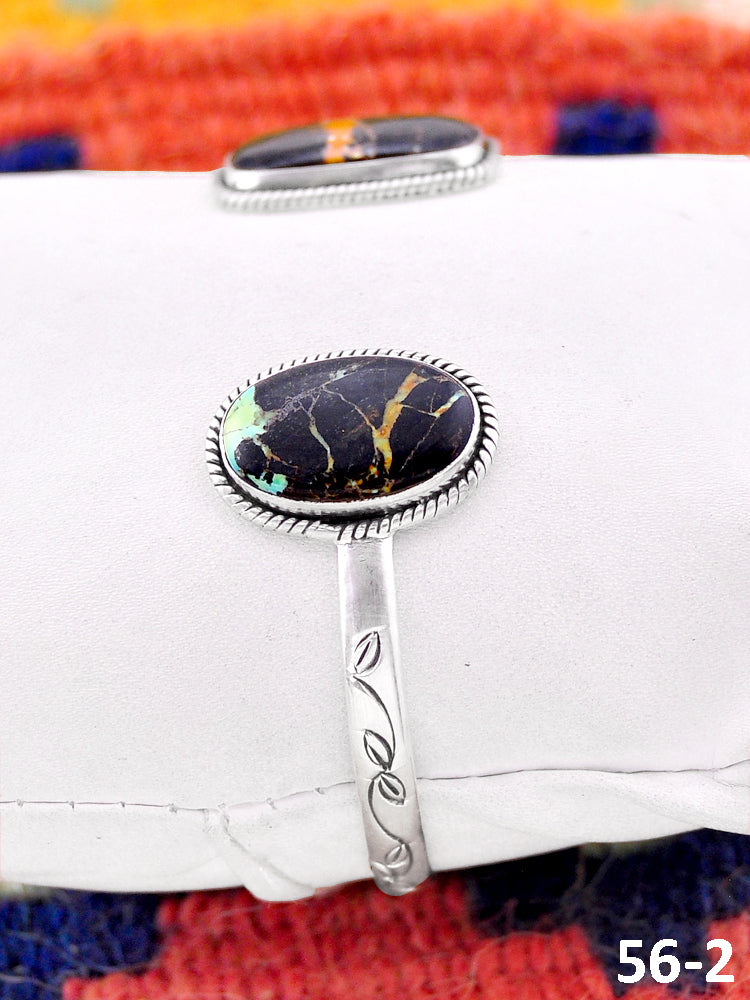Southwest Handmade Black Jack Turquoise & Sterling Silver Cuff Bracelet
