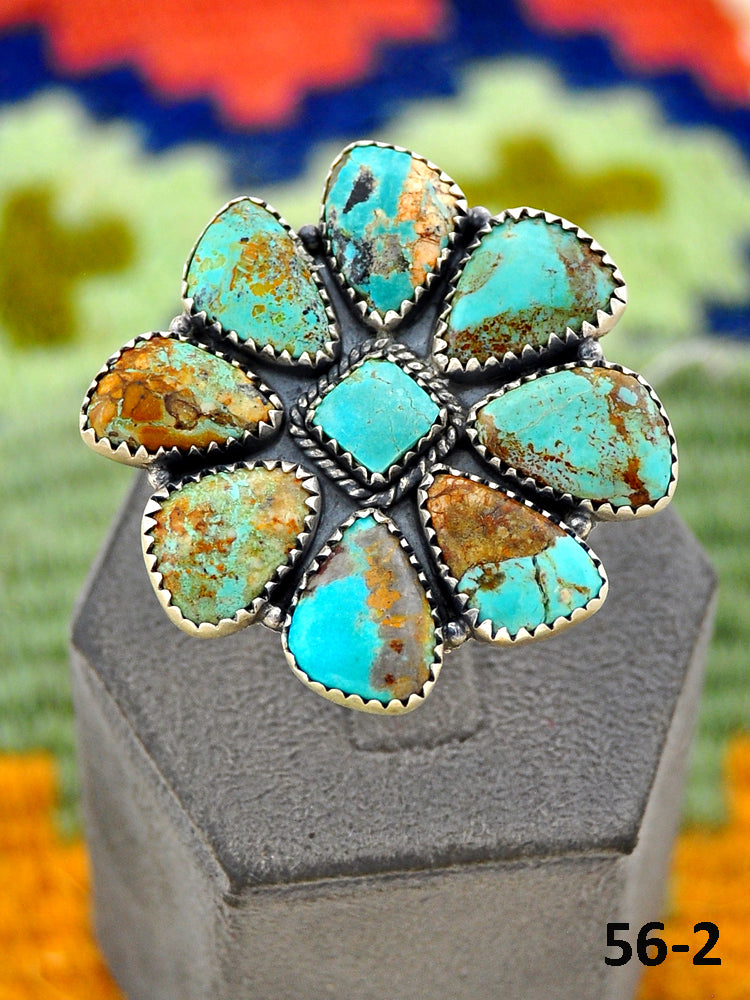 Southwest Handmade #8 Turquoise & Sterling Silver Adjustable Ring