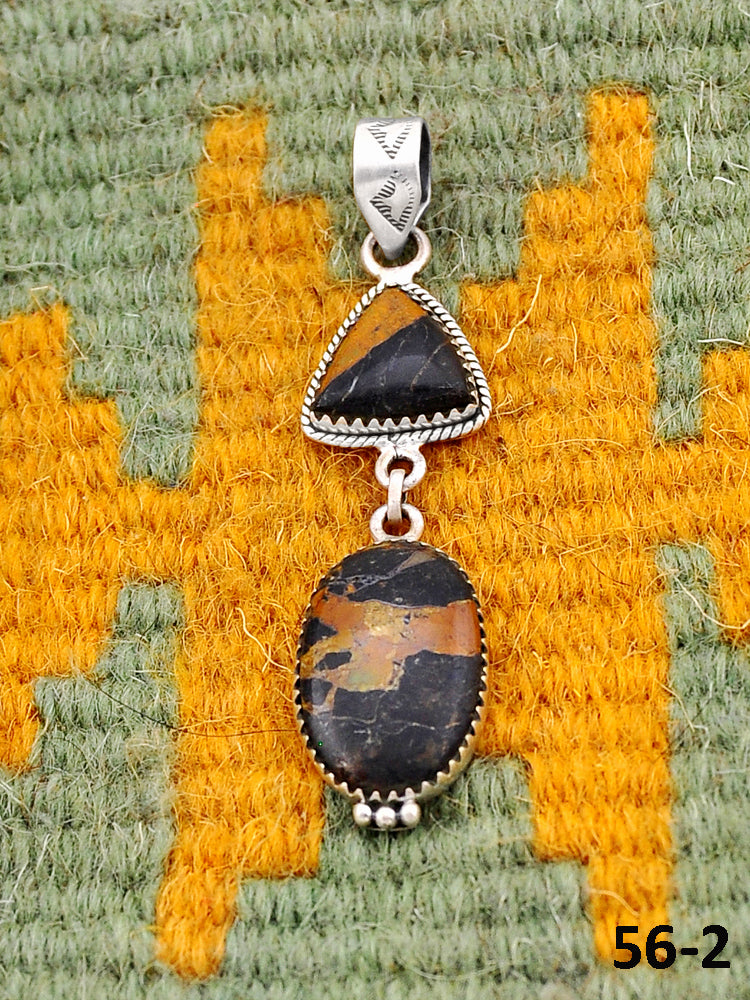 Southwest Handmade Black Jack Turquoise & Sterling Silver Pendants