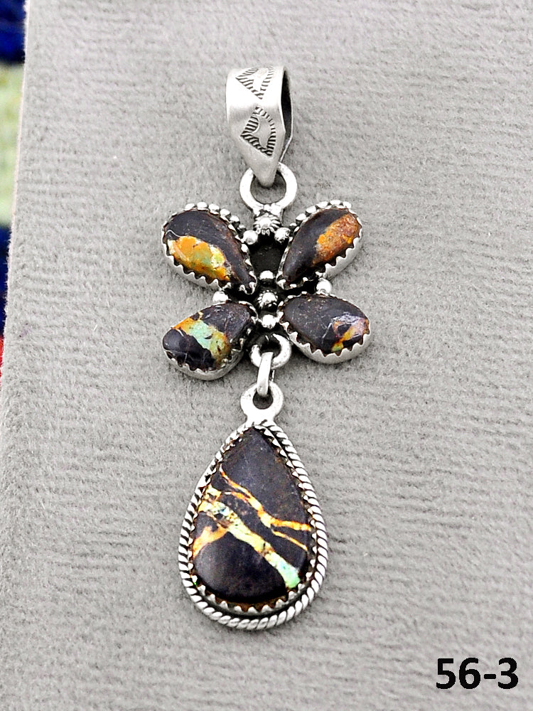 Southwest Handmade Black Jack Turquoise & Sterling Silver Pendants