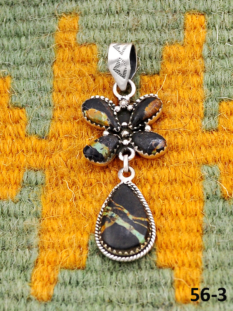 Southwest Handmade Black Jack Turquoise & Sterling Silver Pendants