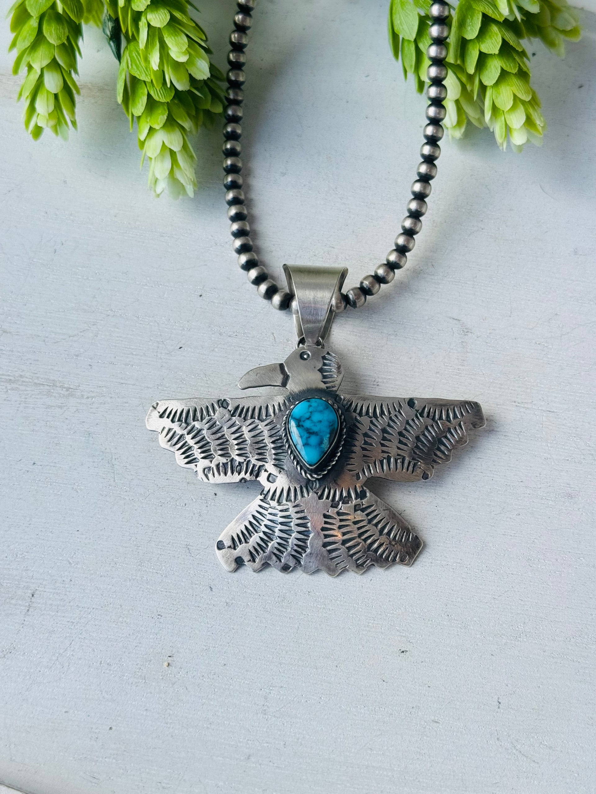 Chimney Butte Kingman Turquoise & Sterling Silver Thunderbird Pendant