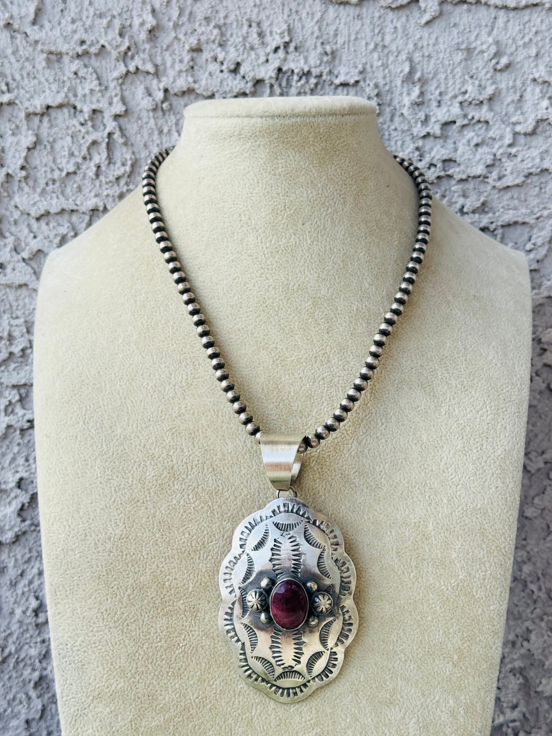 Chimney Butte Purple Spiny Oyster & Sterling Silver Concho Pendant