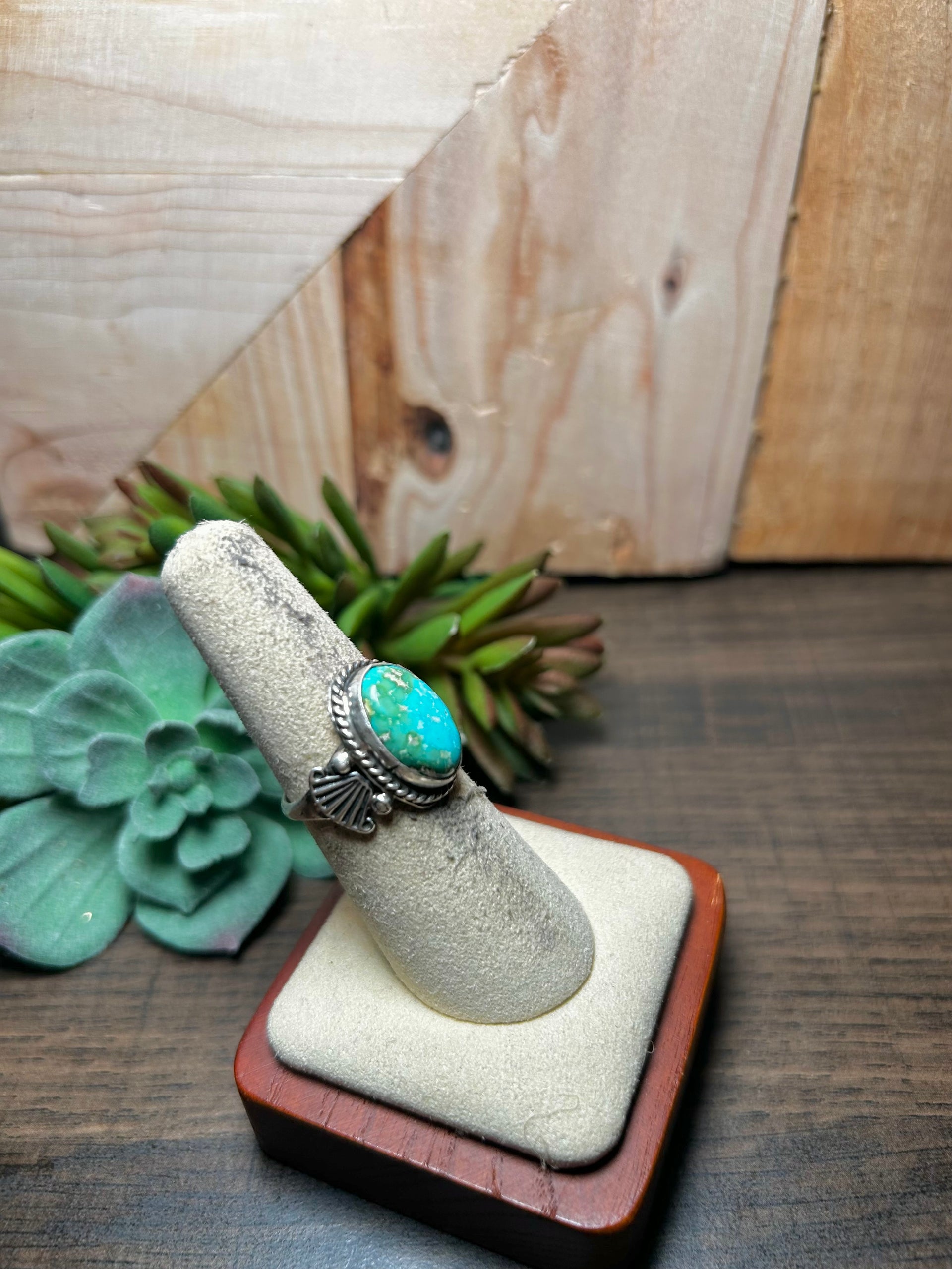 Navajo Made Sonoran Mountain Turquoise & Sterling Silver Ring Size 6.5