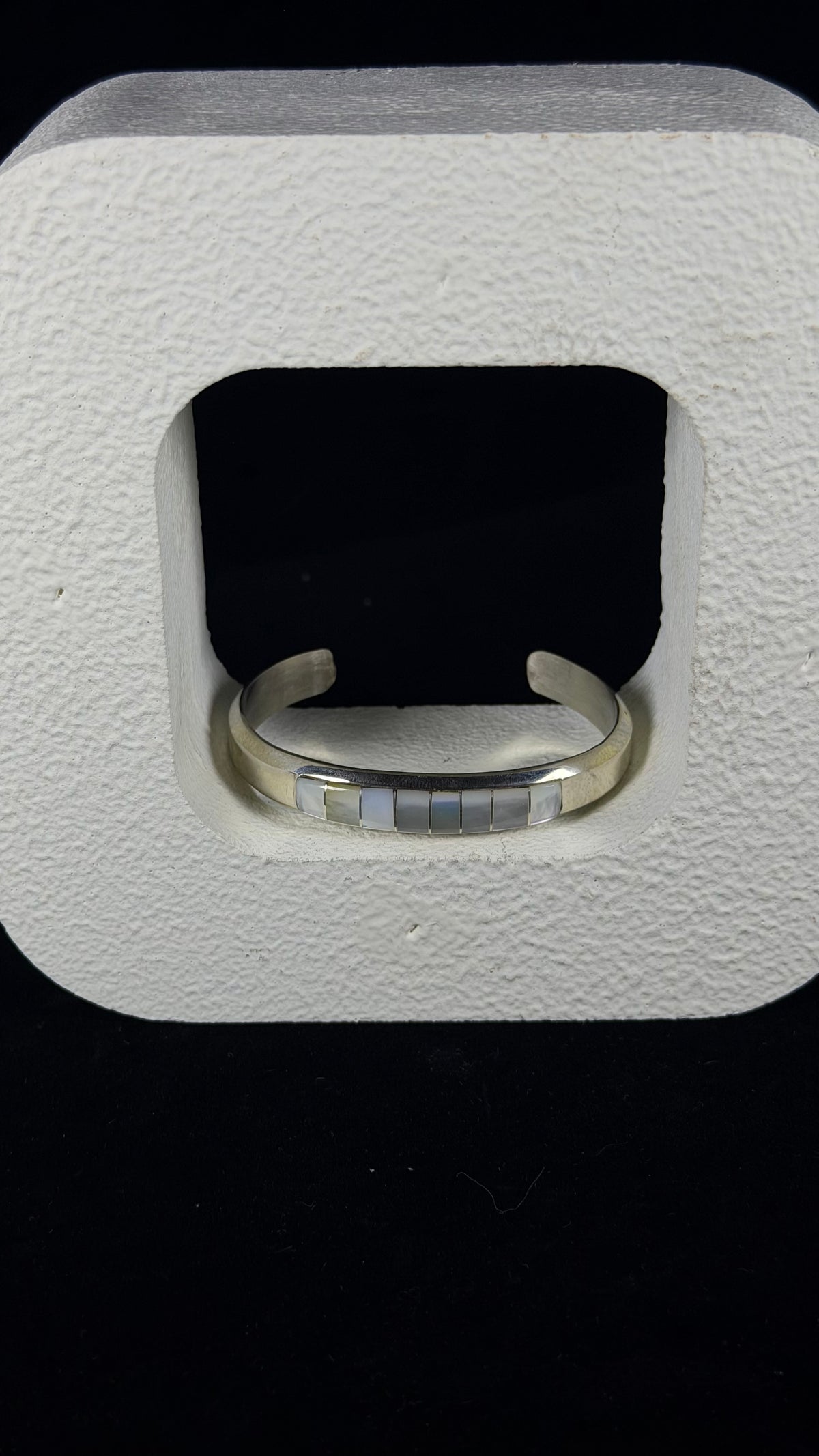 Navajo Made Mother of Pearl & Sterling Silver Inlay Cuff Bracelet
