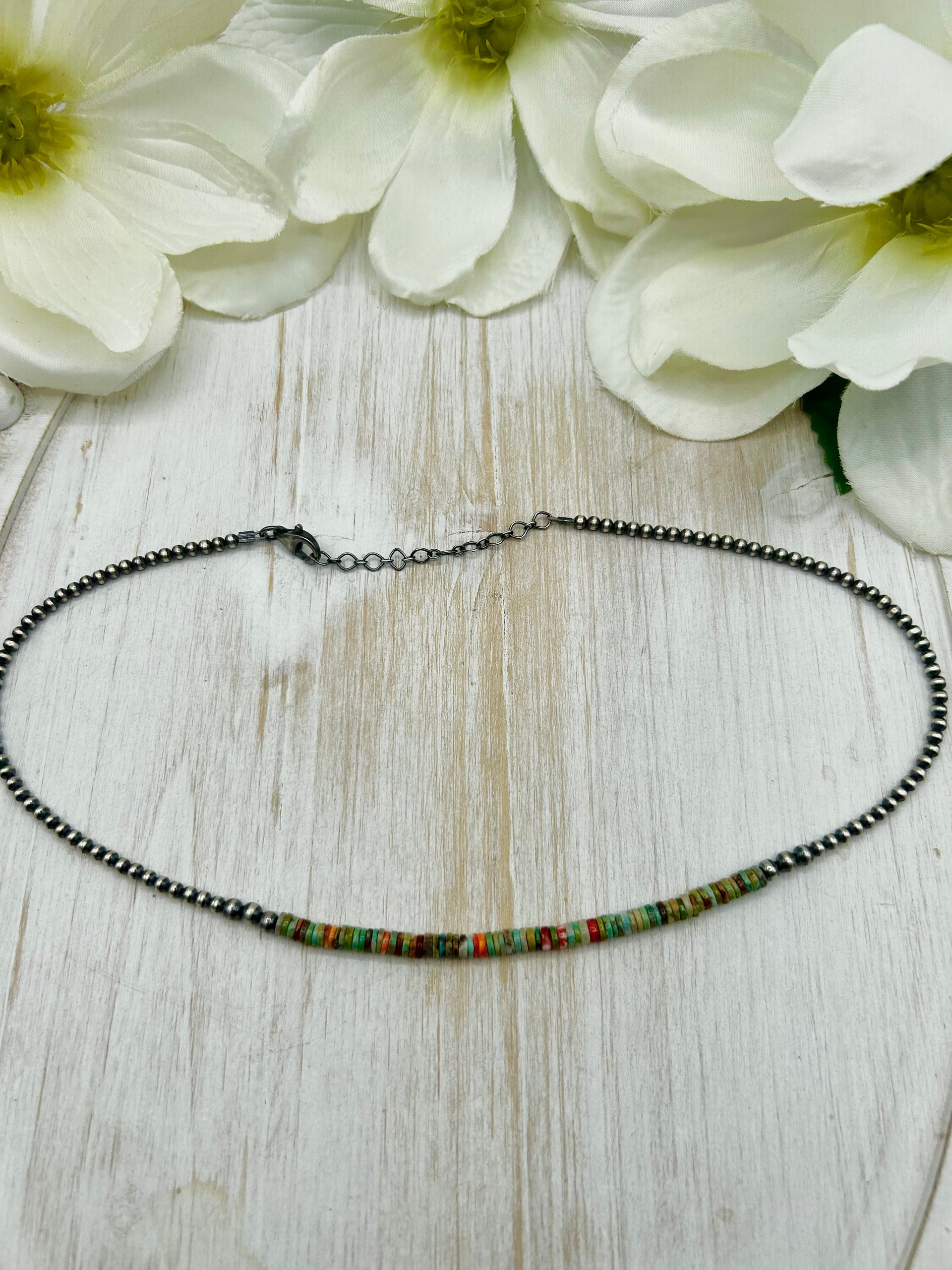 Navajo Made Strung Multi Stone & Sterling Silved Necklace