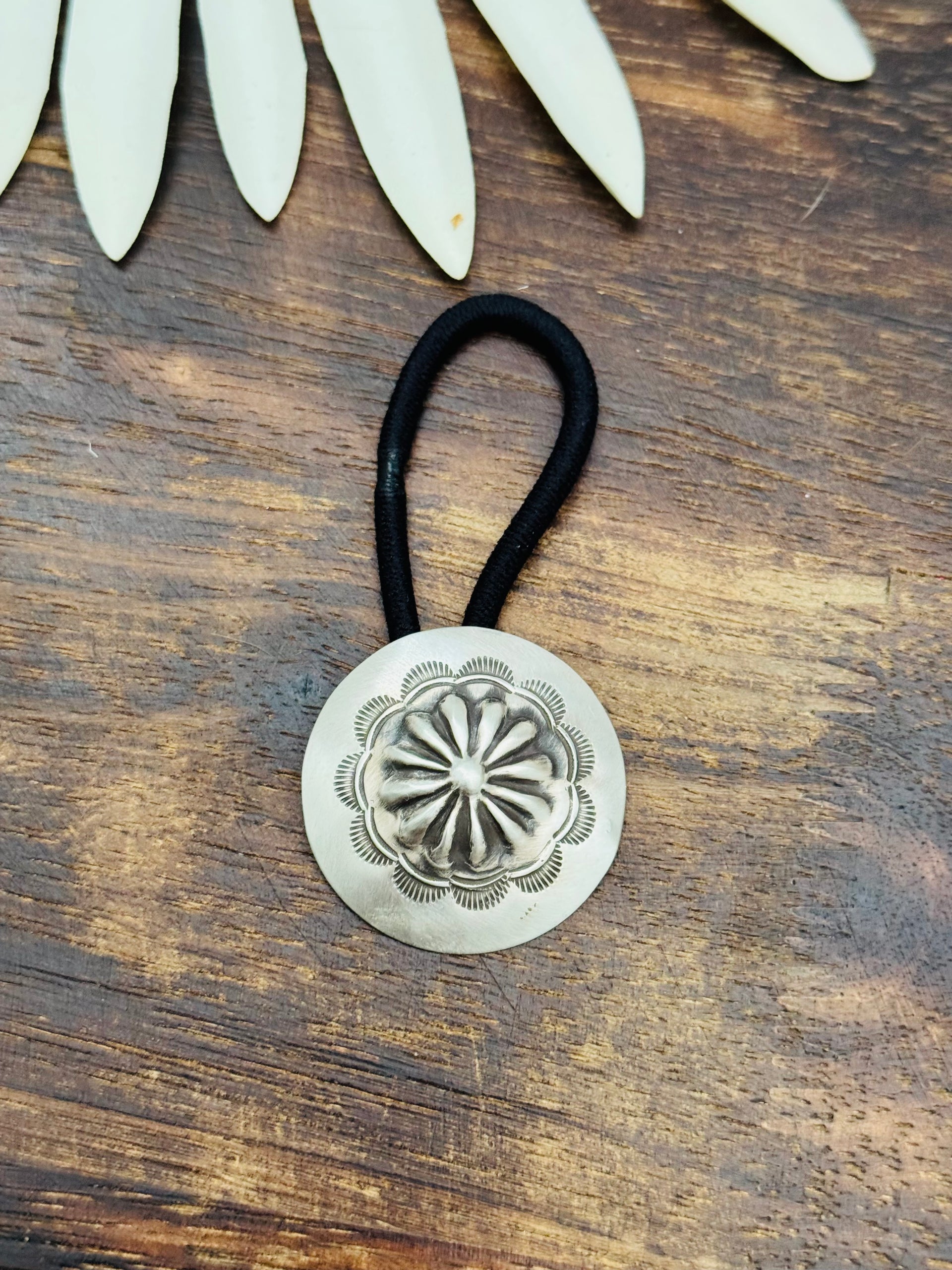 Navajo Made Sterling Silver Concho Ponytail Holder
