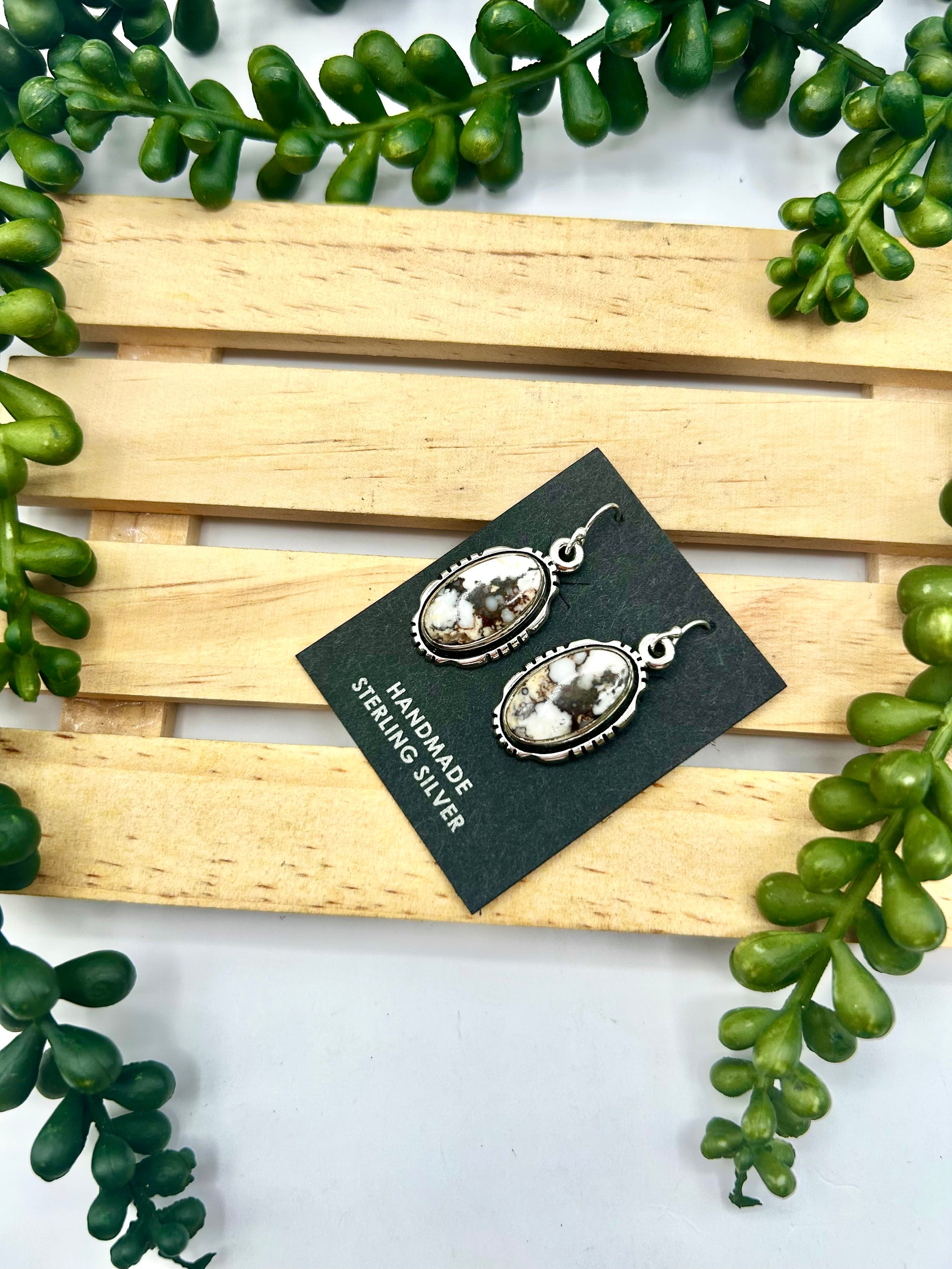 Navajo Made Wild Horse & Sterling Silver Hook Earrings