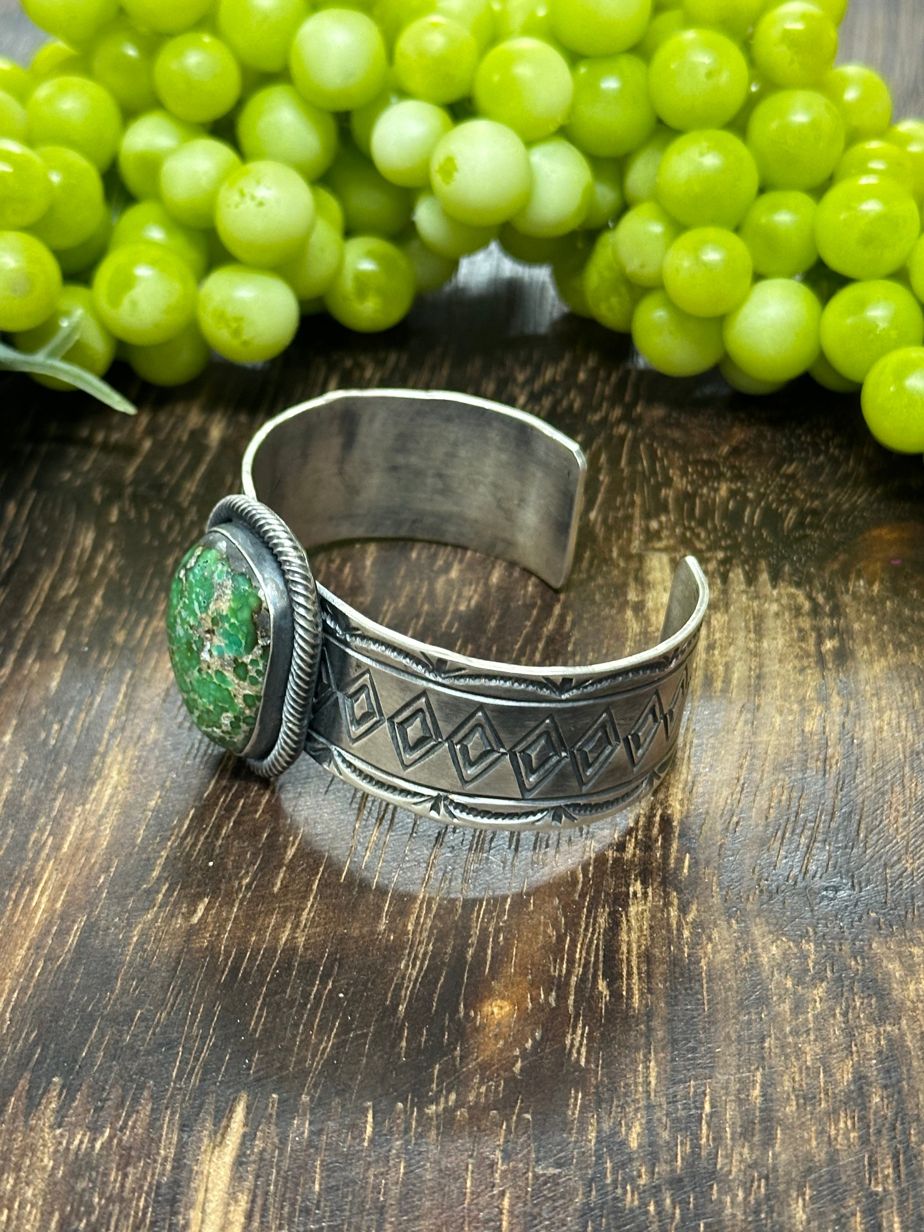 Navajo Made Sonoran Gold Turquoise & Sterling Silver Cuff Bracelet