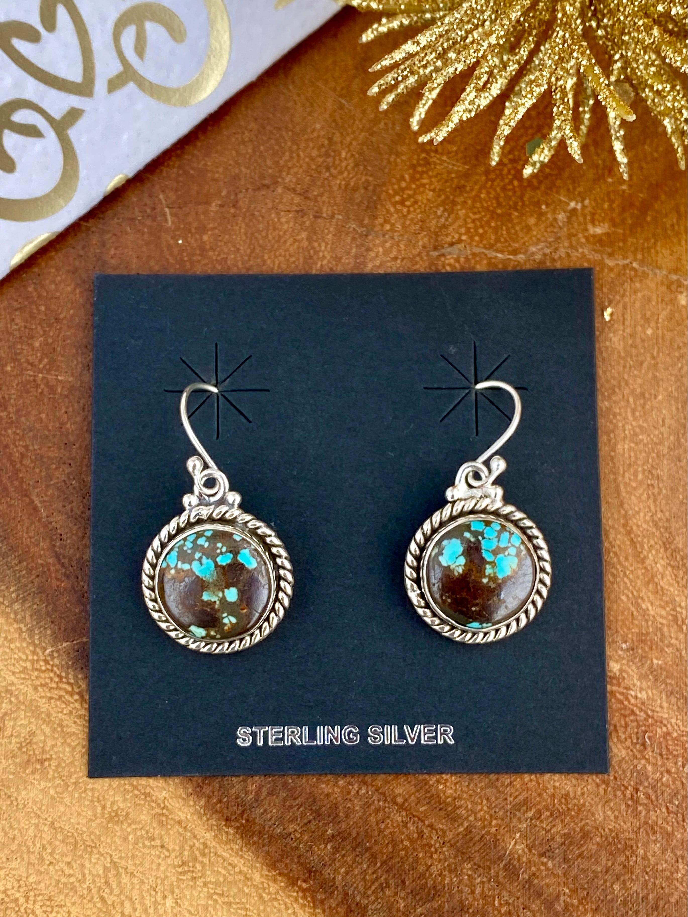 Southwest Handmade #8 Turquoise & Sterling Silver Dangle Earrings