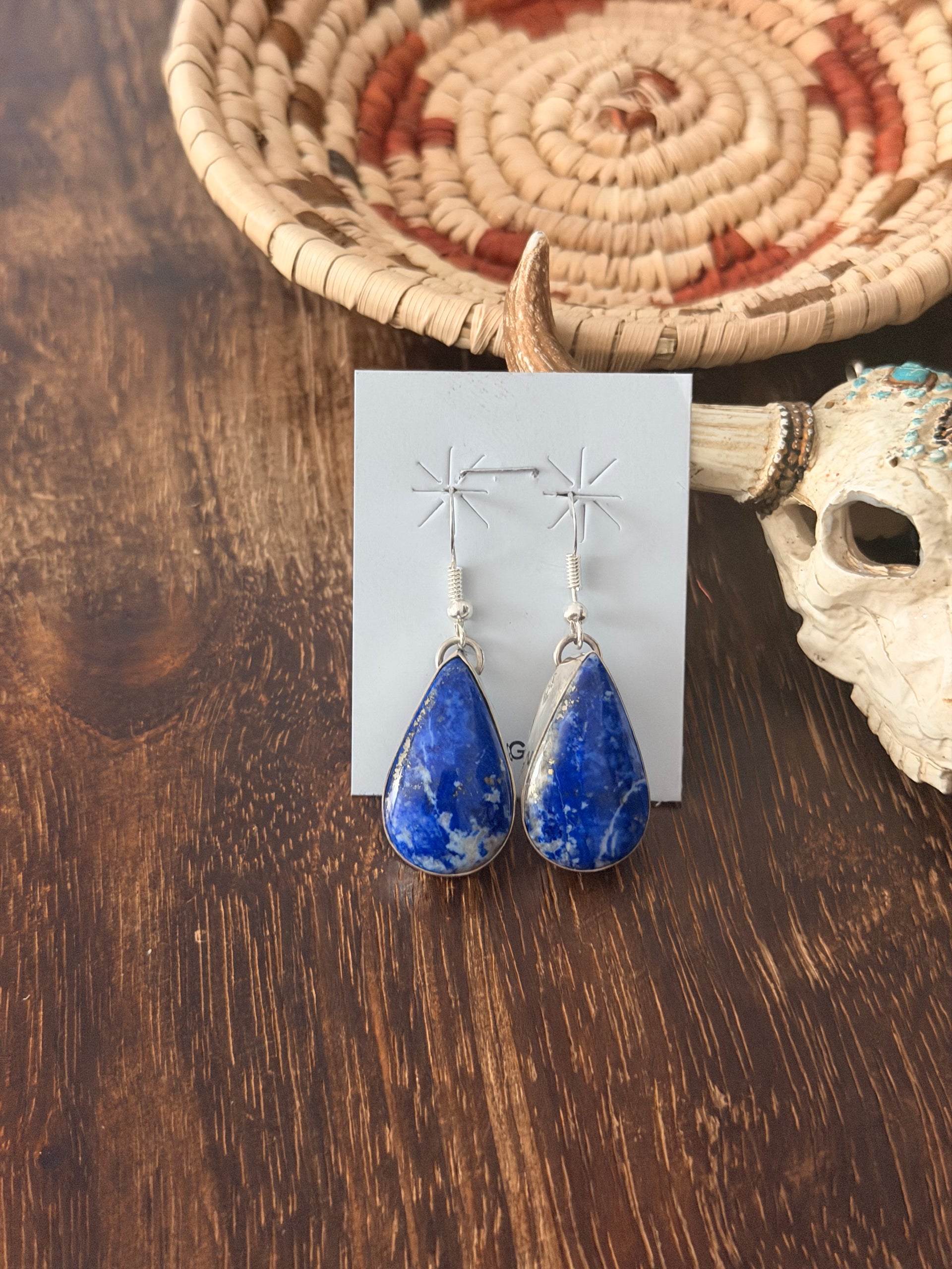 Navajo Made Denim Lapis & Sterling Silver Dangle Earrings