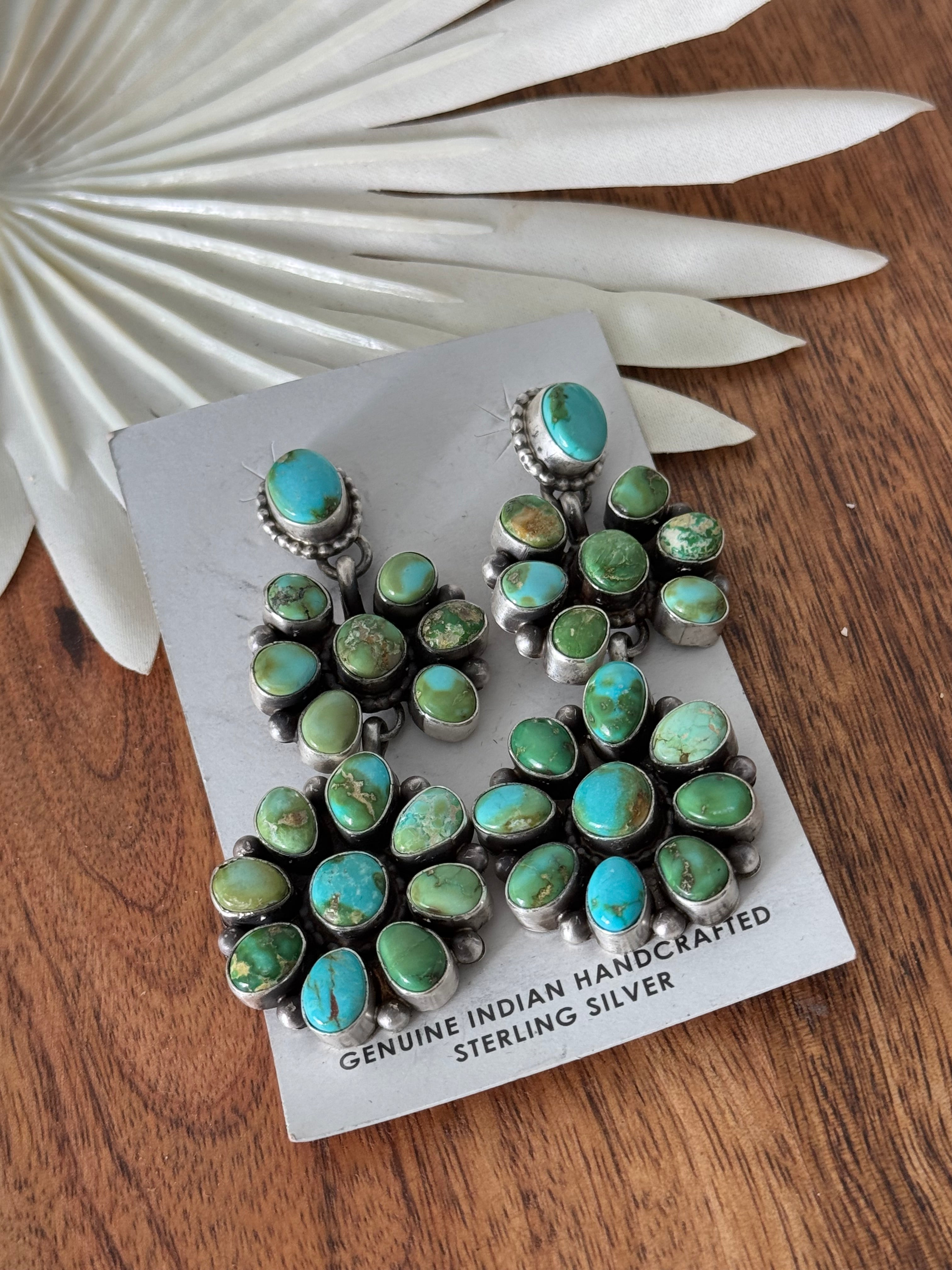 Timothy Yazzie Sonoran Mountain Turquoise & Sterling Silver Post Cluster Dangle Earrings