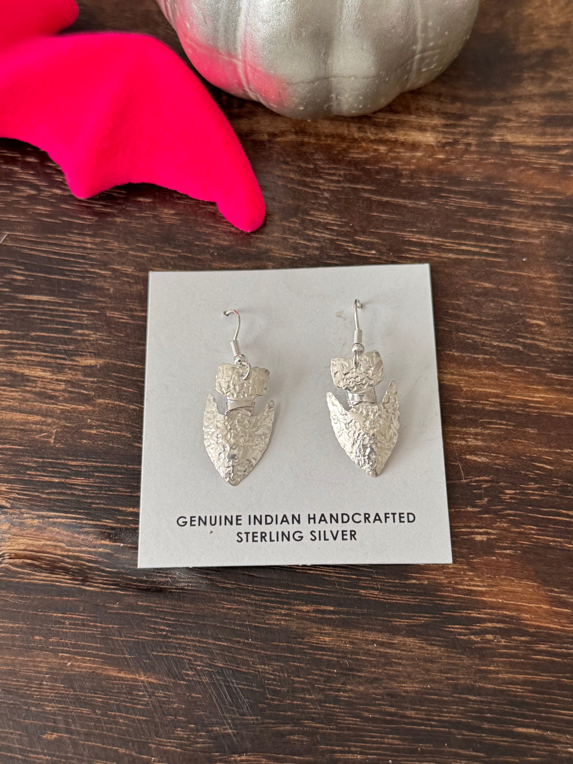 Navajo Made Sterling Silver ArrowHead Dangle Earrings
