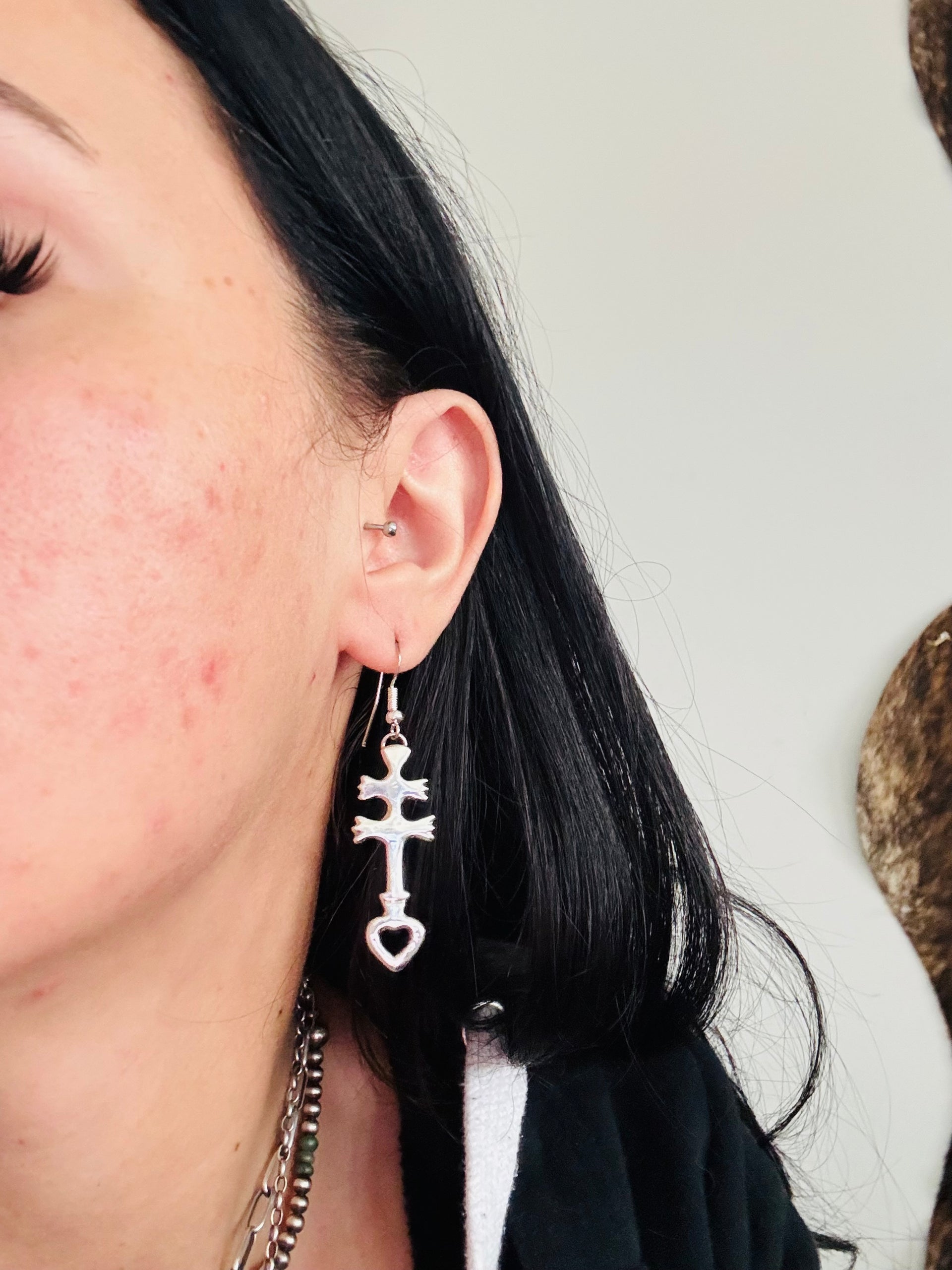 Navajo Handmade Sterling Silver Dangle Earrings