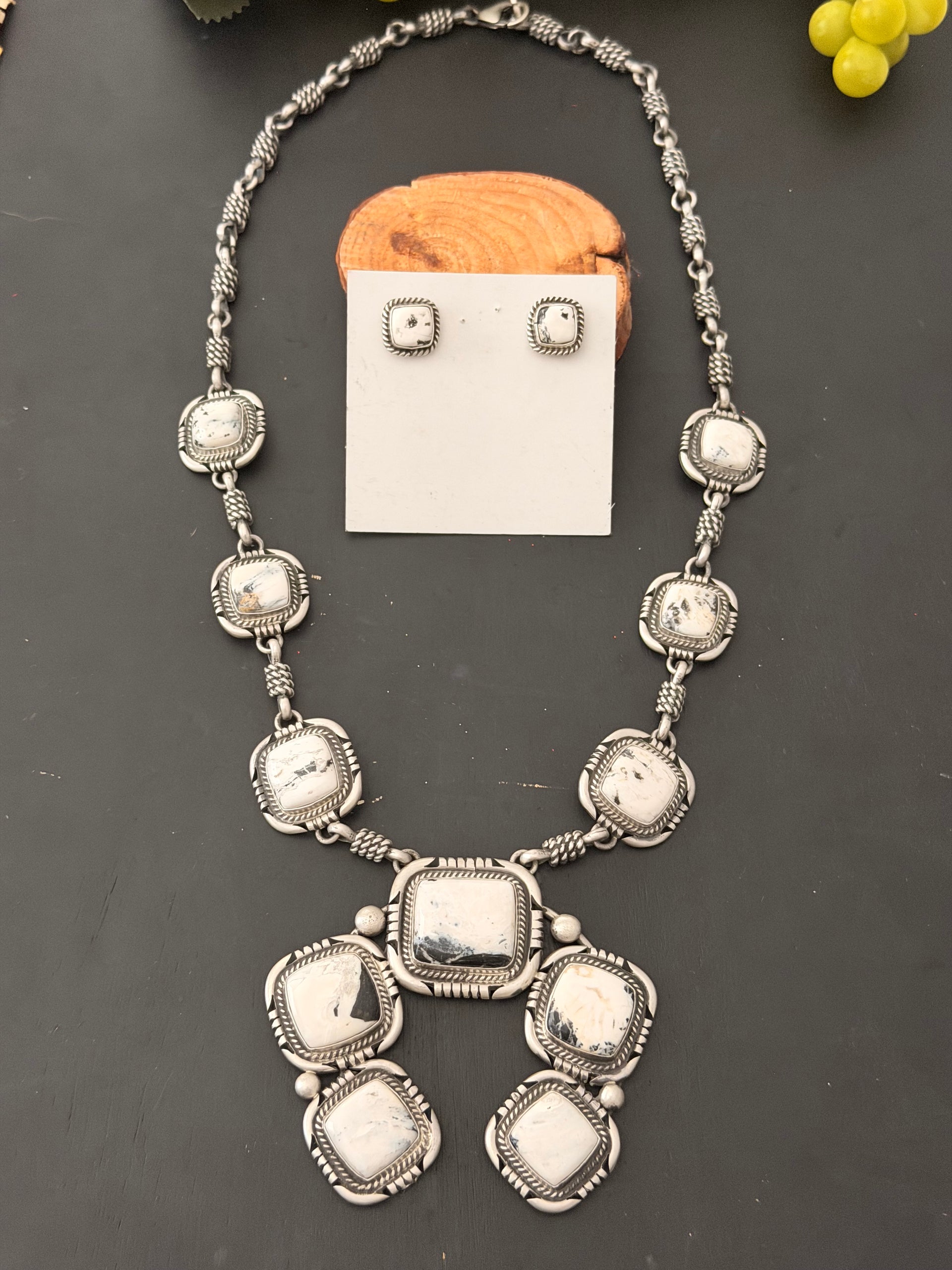 Jon McCray White Buffalo & Sterling Silver Squash/Handmade Chain Necklace Set